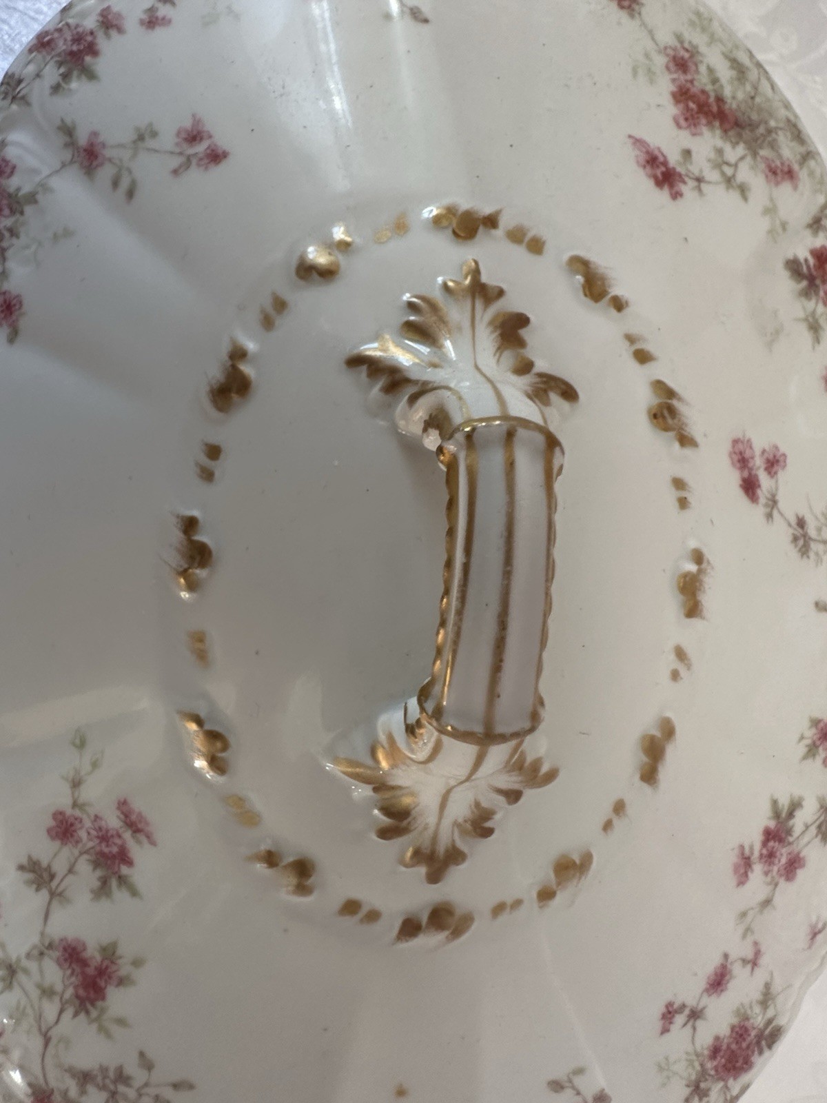 Charles Field Haviland Limoges Embossed Covered Butter Dish W/Pink Floral Sprays