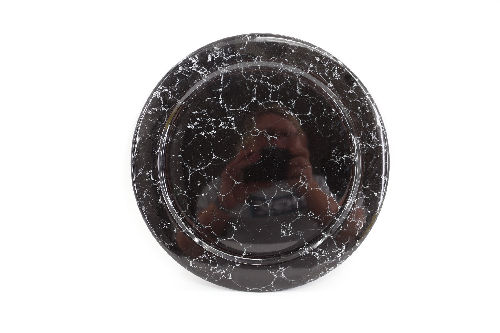 Waechtersbach West Germany Black White Marble Serving Platter 12″ Ceramic Round