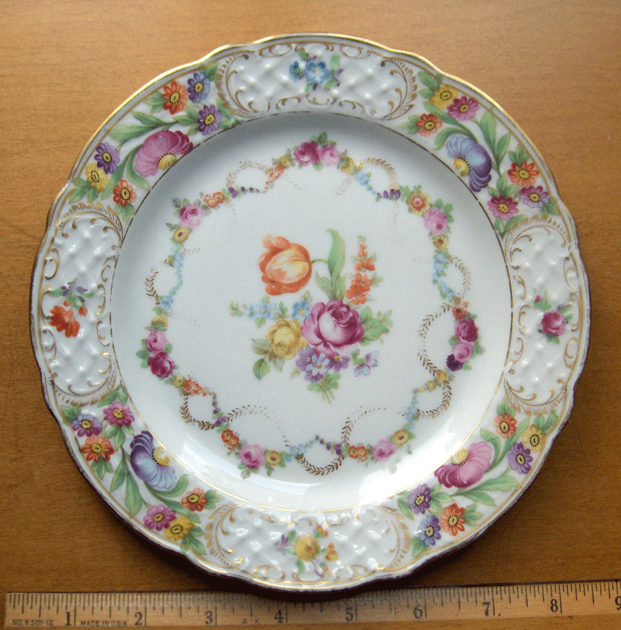 Schumann Bavaria Empress Dresden Flowers salad plate~orange tulip & rose garland