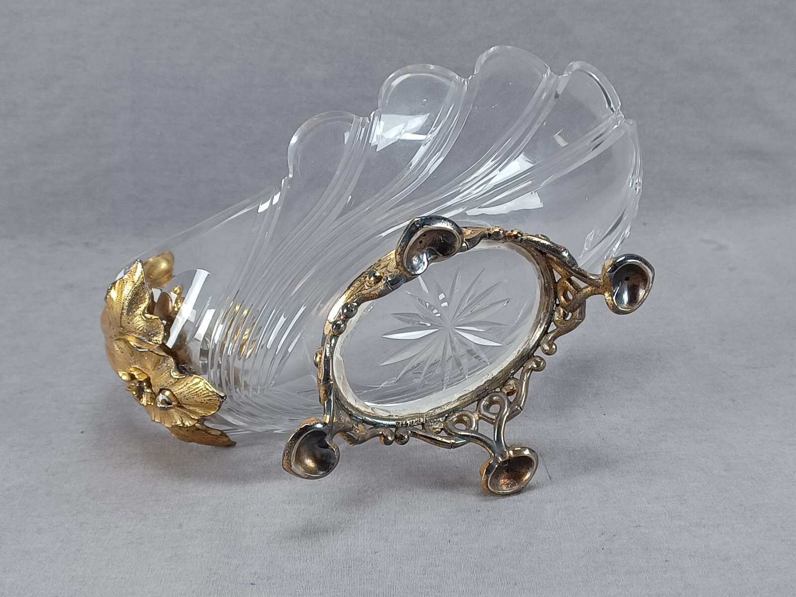 Antique French Cut Glass & Gilt Ormolu Neoclassical Shell Bowl Circa 1820s-1840s
