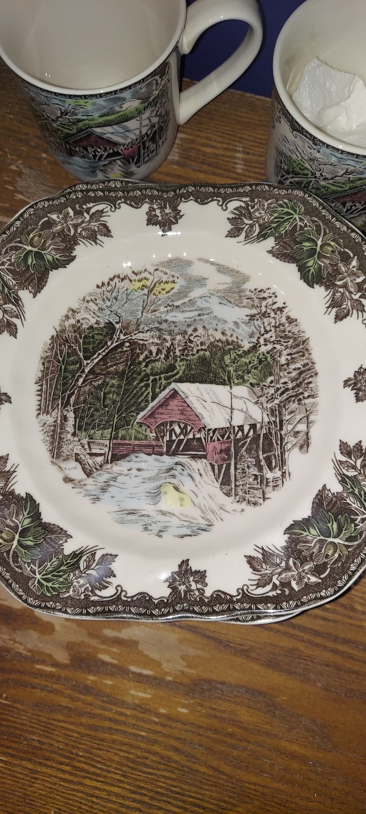 The Friendly Village Covered Bridge Square Salad Plates Johnson Brothers