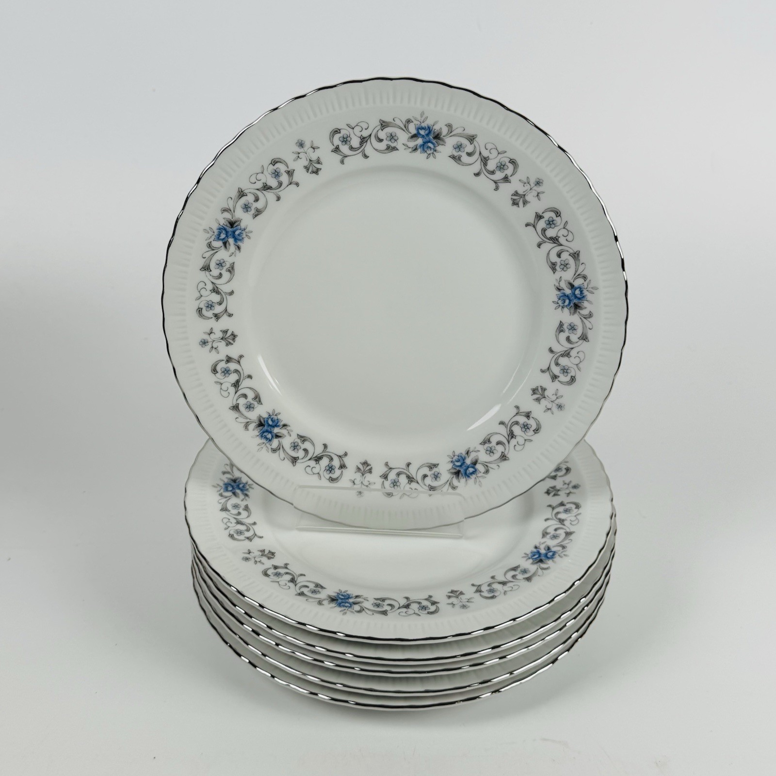 Harmony House Japan Minuet 7.5” Luncheon Plates Set Of 6 Blue Grey Flowers