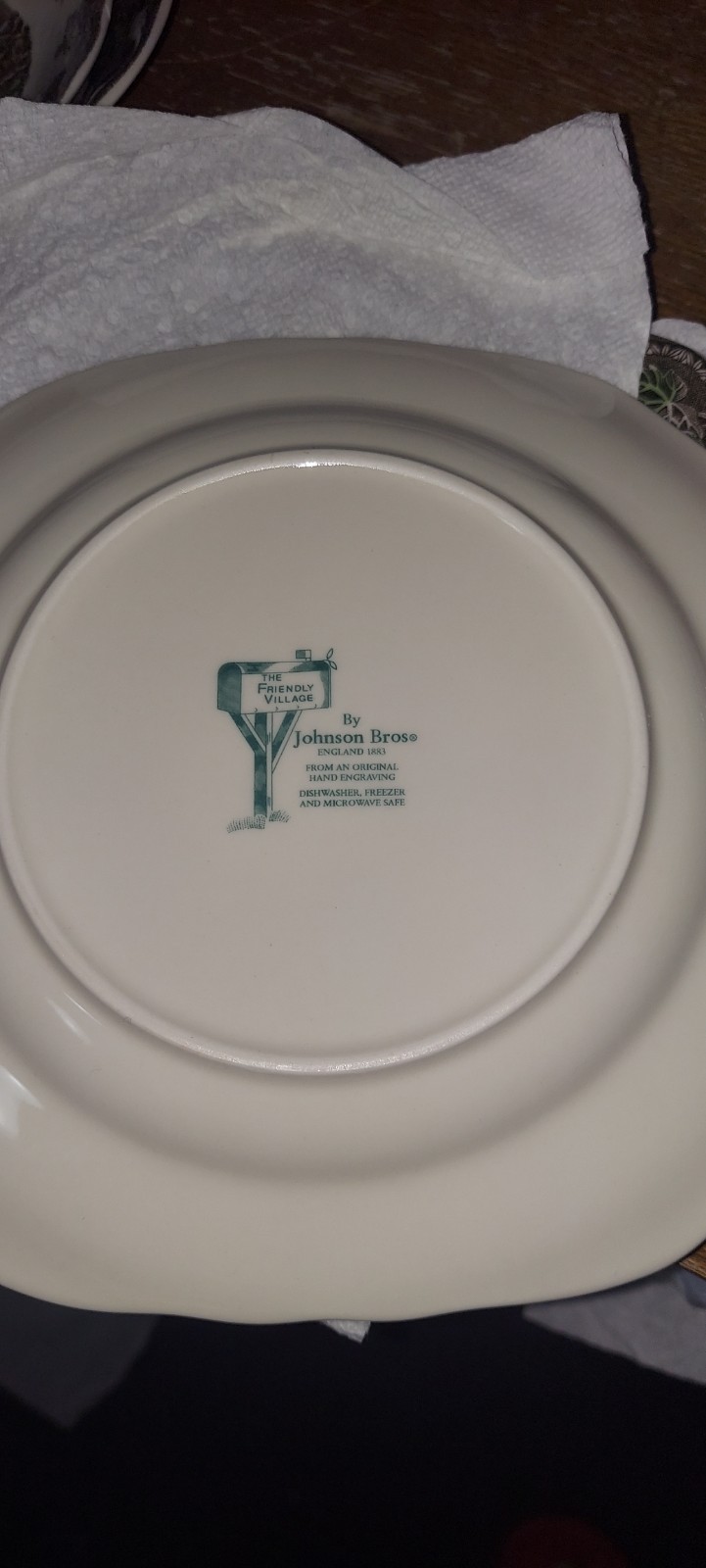 The Friendly Village Covered Bridge Square Salad Plates Johnson Brothers