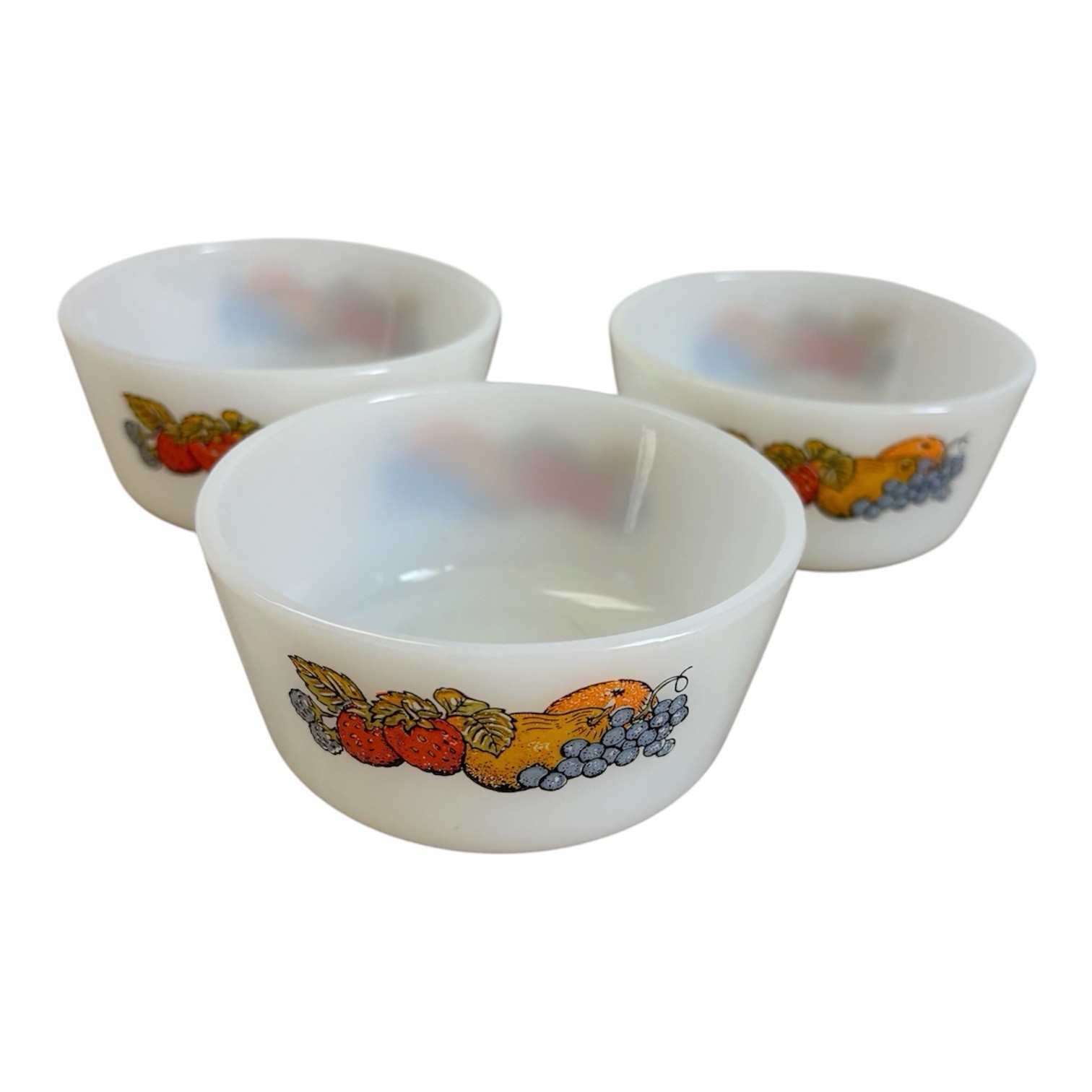 Vintage Anchor Hawking 2 Fire King “Natures Bounty” RamekinsFruit/ Custard Cup