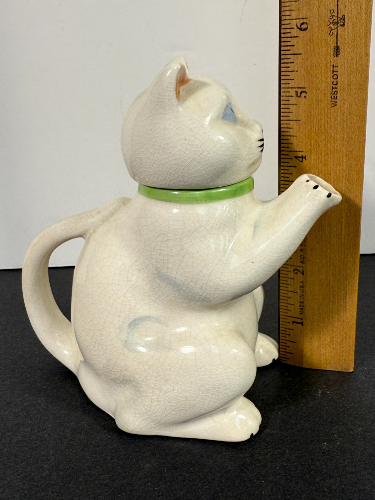 RARE Wood & Sons Pussyfoot Cat Teapot 6 Crackle Glaze Burslem England Reg 72275