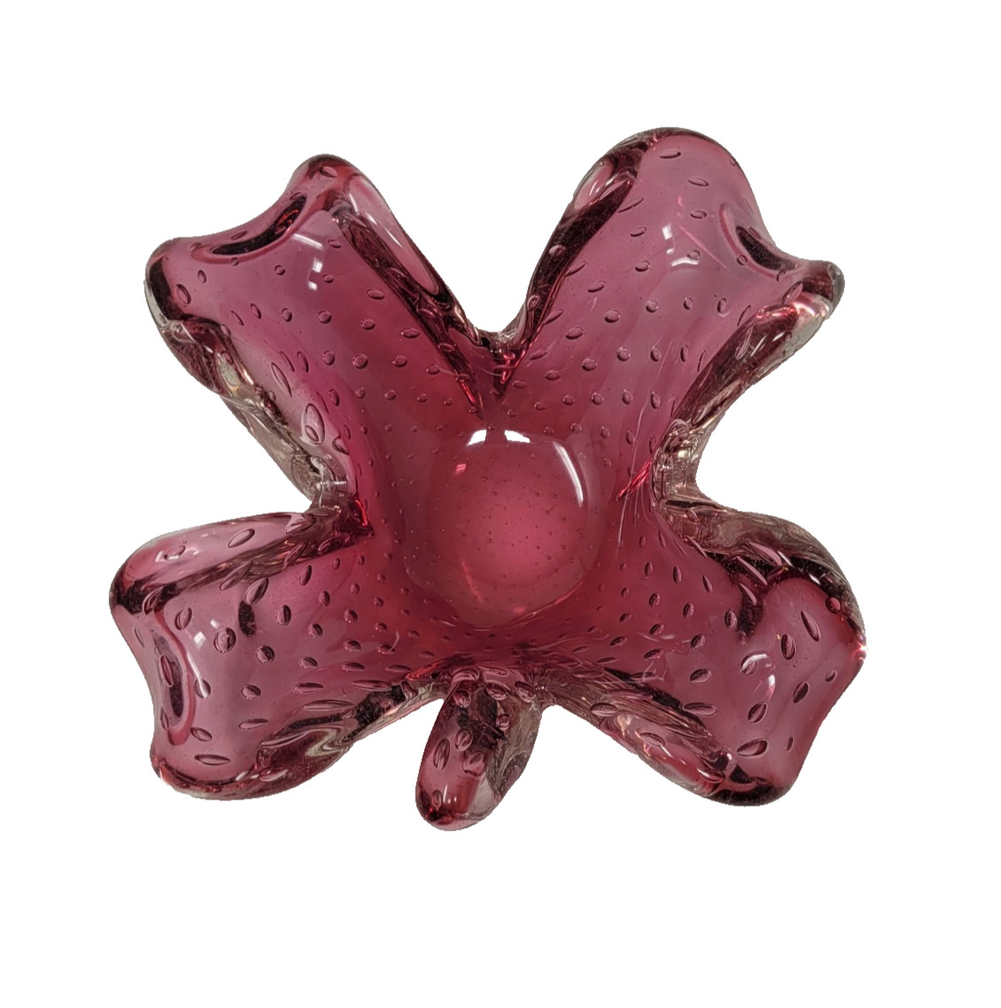 Vintage Mirano Bubble Dish 7″ Dark Pink Hand Blown Bulli Cante circa 1960 1970