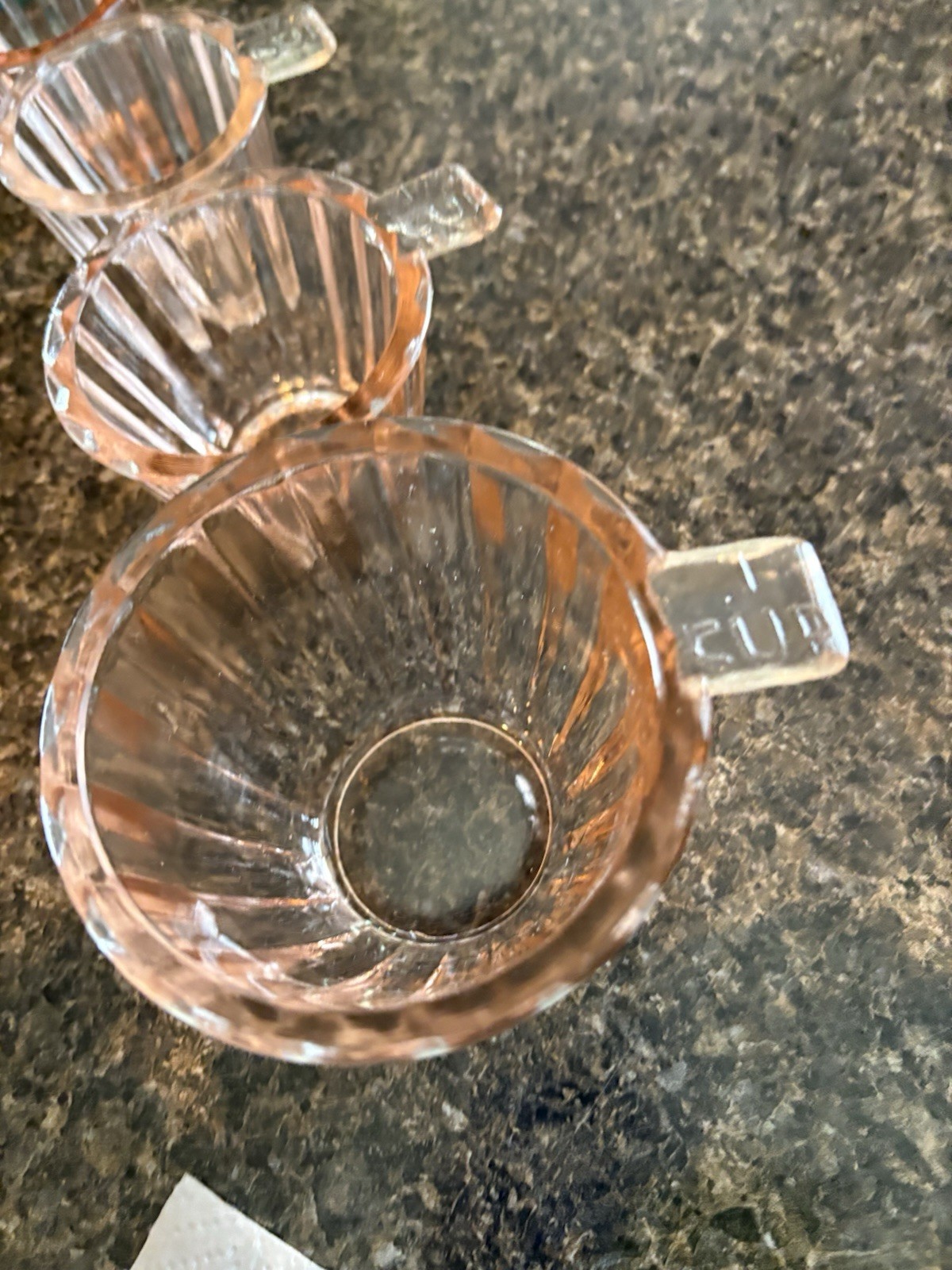 Vintage Jeannette Glass – princess pink and ultra marine with disnctve rib patt