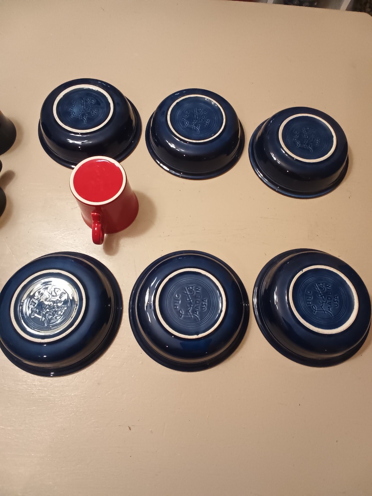 Fiesta Retired Cobalt Blue Lg Salad Bowl, Lg Platter,7 Cups, 6 Salad/Soup Bowls