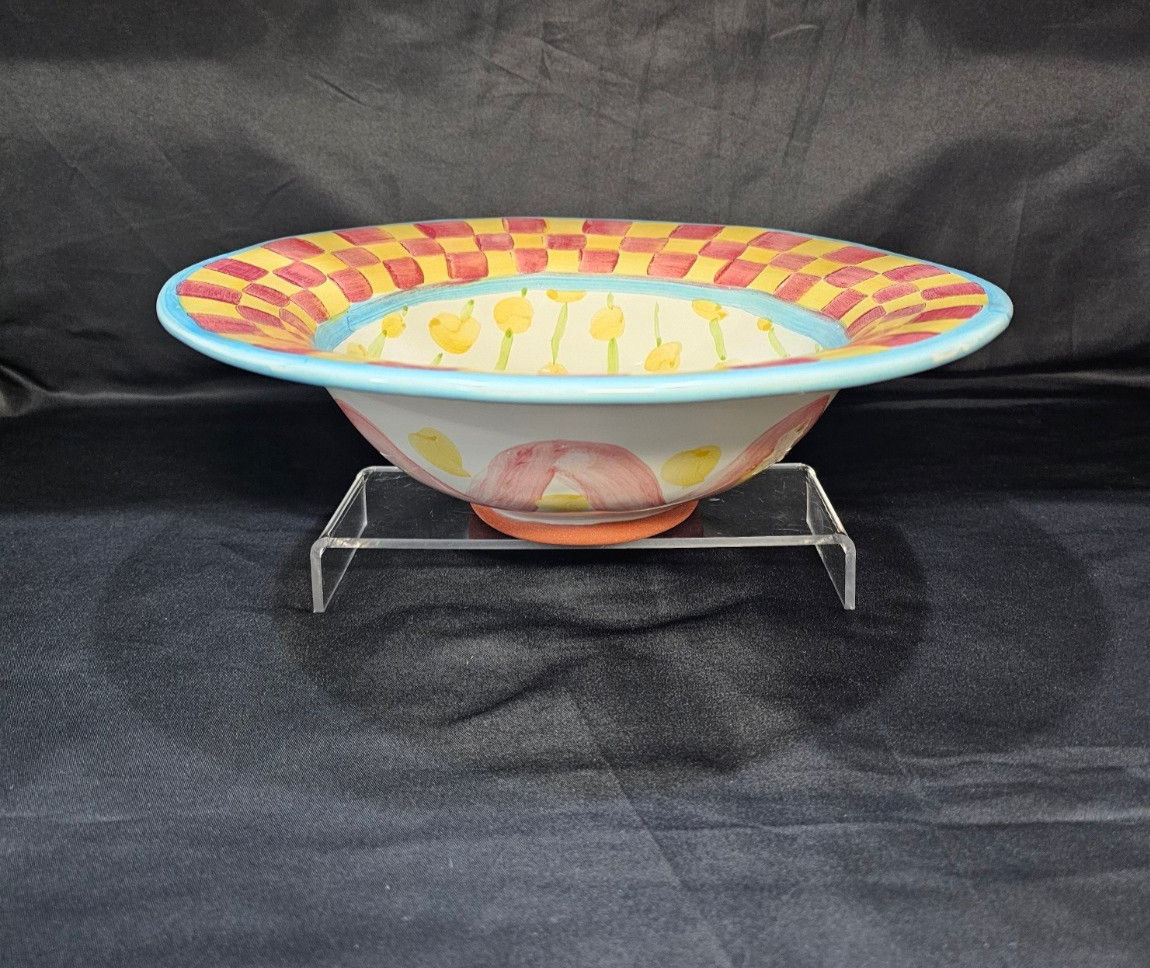 Vintage MacKenzie-Childs Checker Board Design Large Serving Bowl Collectible