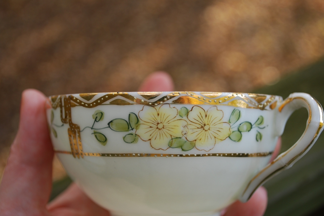 Antique Pre-1900 GOLD MORIAGE Set 4 TEACUPS w 4 SAUCERS Hand Painted Porcelain