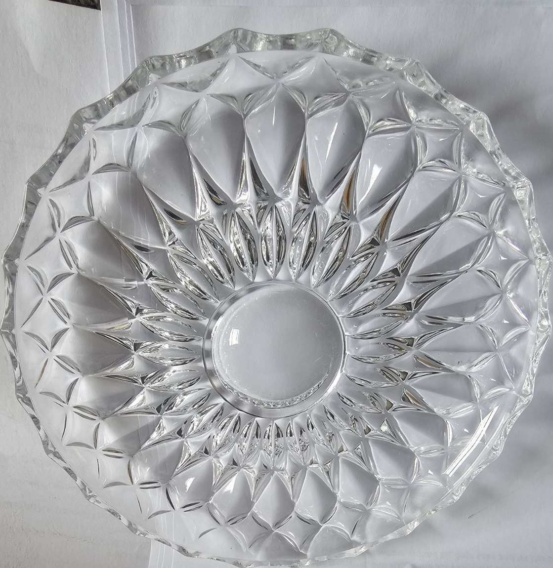 Clear Cut Glass Round Decorative Dish, 8 in Diameter, Single Compartment