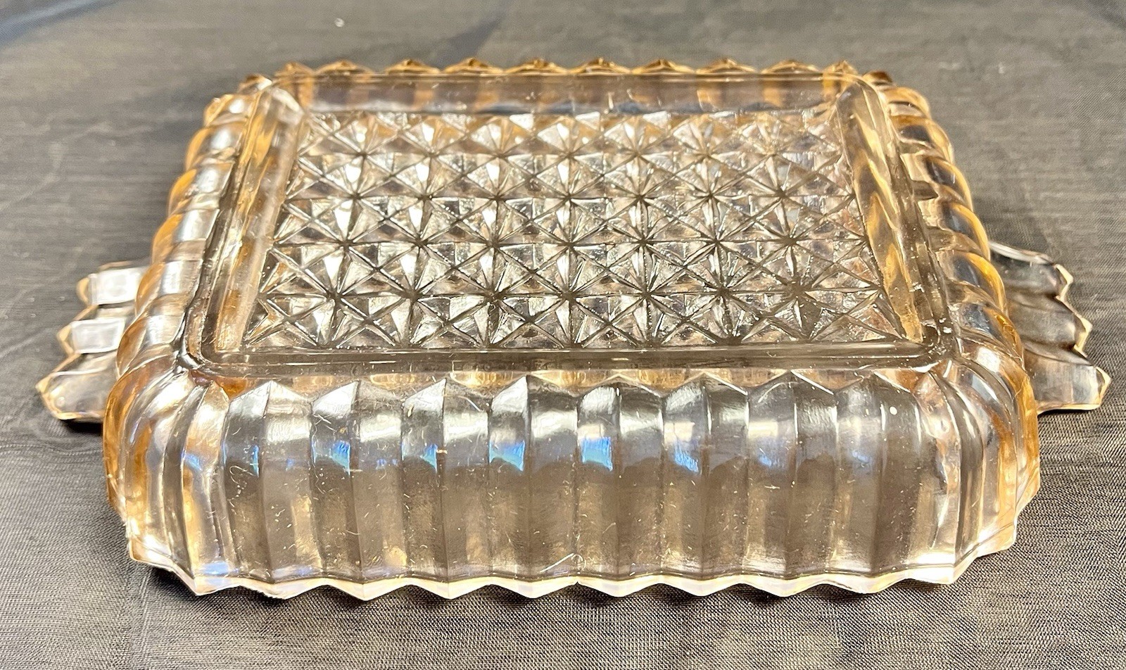 Pink Depression Jeanette Diamond Pattern Glass Rectangular Dish W/ Handles