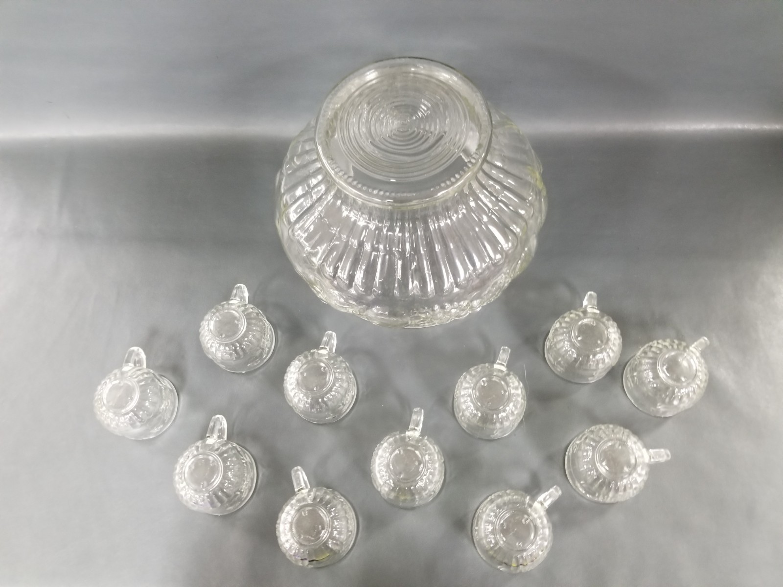 VTG 1950s Jeannette Glass Harvest Grape Punch Bowl + Cups Fruit in Original Box