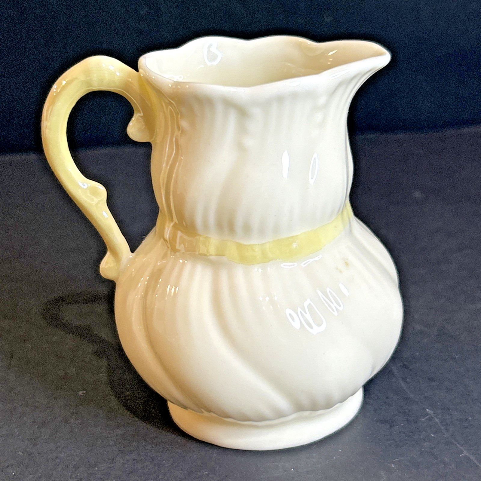 Belleek Ribbon Mini Creamer Pitcher 3.25” Irish Porcelain Yellow Bow
