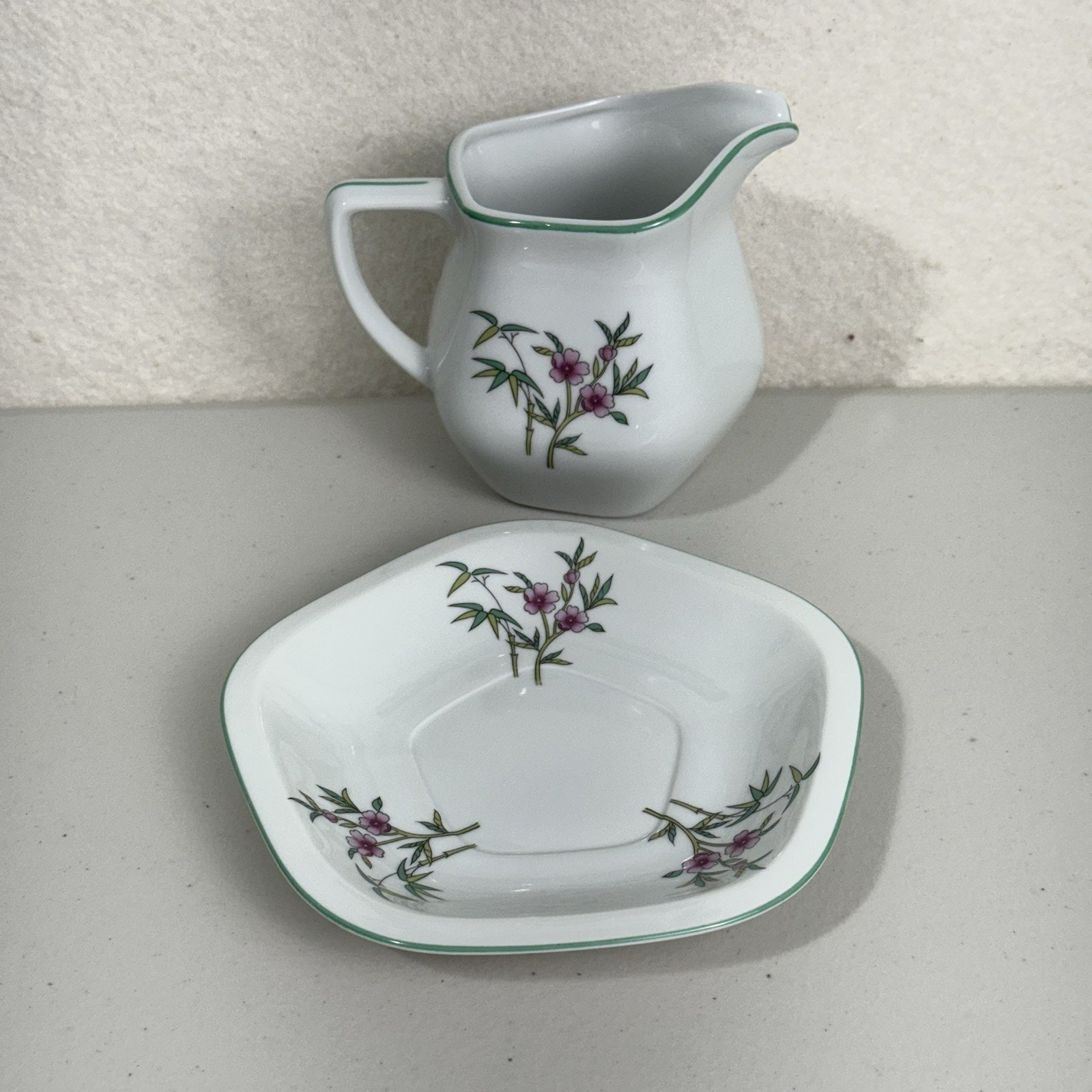 Andre Richard Japan VTG Porcelain Creamer Pitcher & Saucer Plate Indian Tree