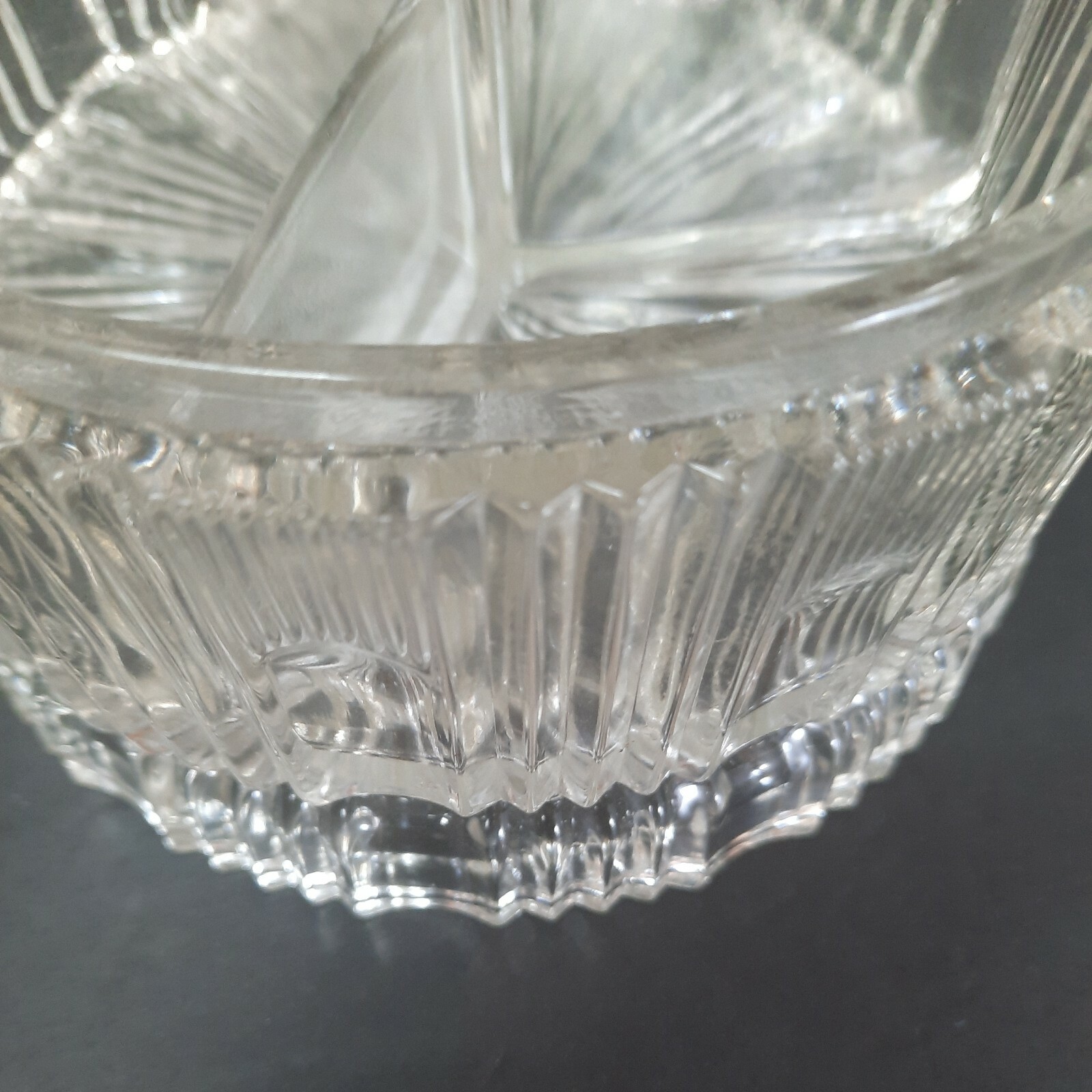 70’s Glass Round w/ Lid 3-Section Relish, Candy, 6″ Serving Dish Bowl