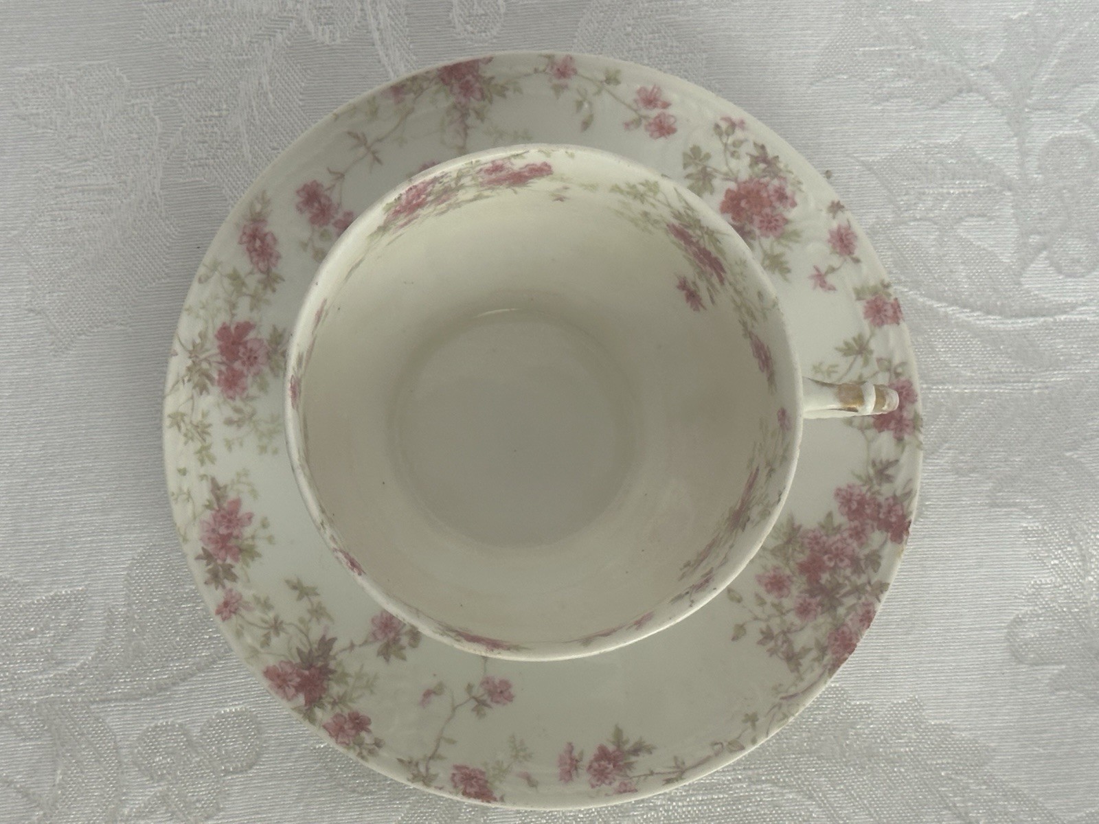 Charles Field Haviland Limoges Embossed Cups And Saucer W/Pink Floral Sprays