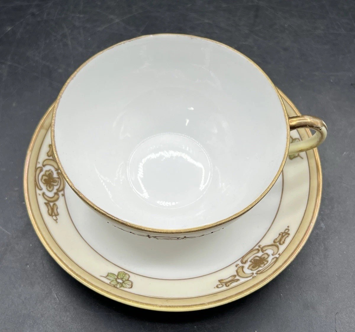 Nippon Morimura Teacup & Saucer Hand Painted Gold Design Vintage