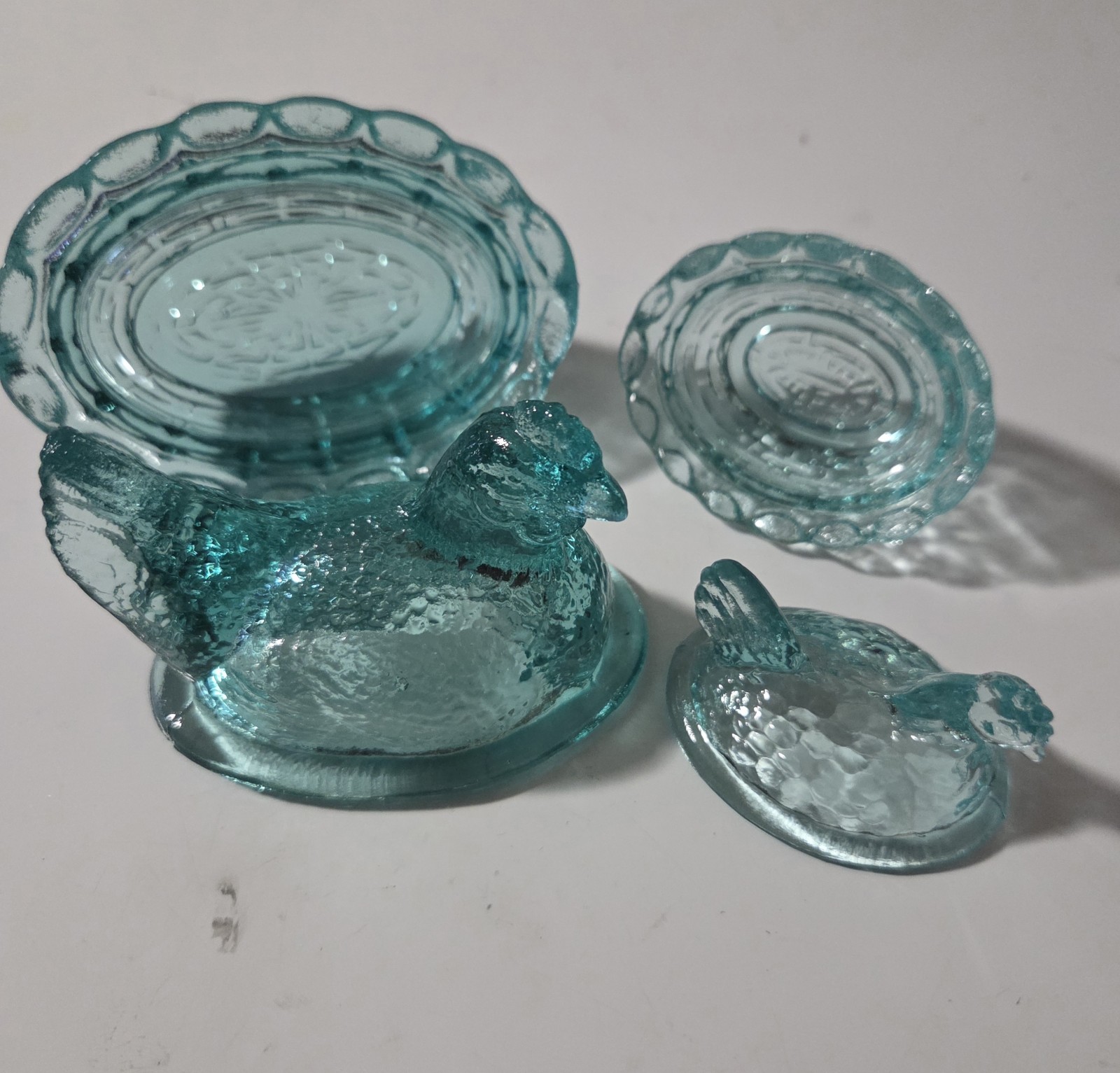 Mosser Glass~ NEW~Hen On Nest Salt Cellar & Trinket Dish~ TEAL Glass~GLOWS