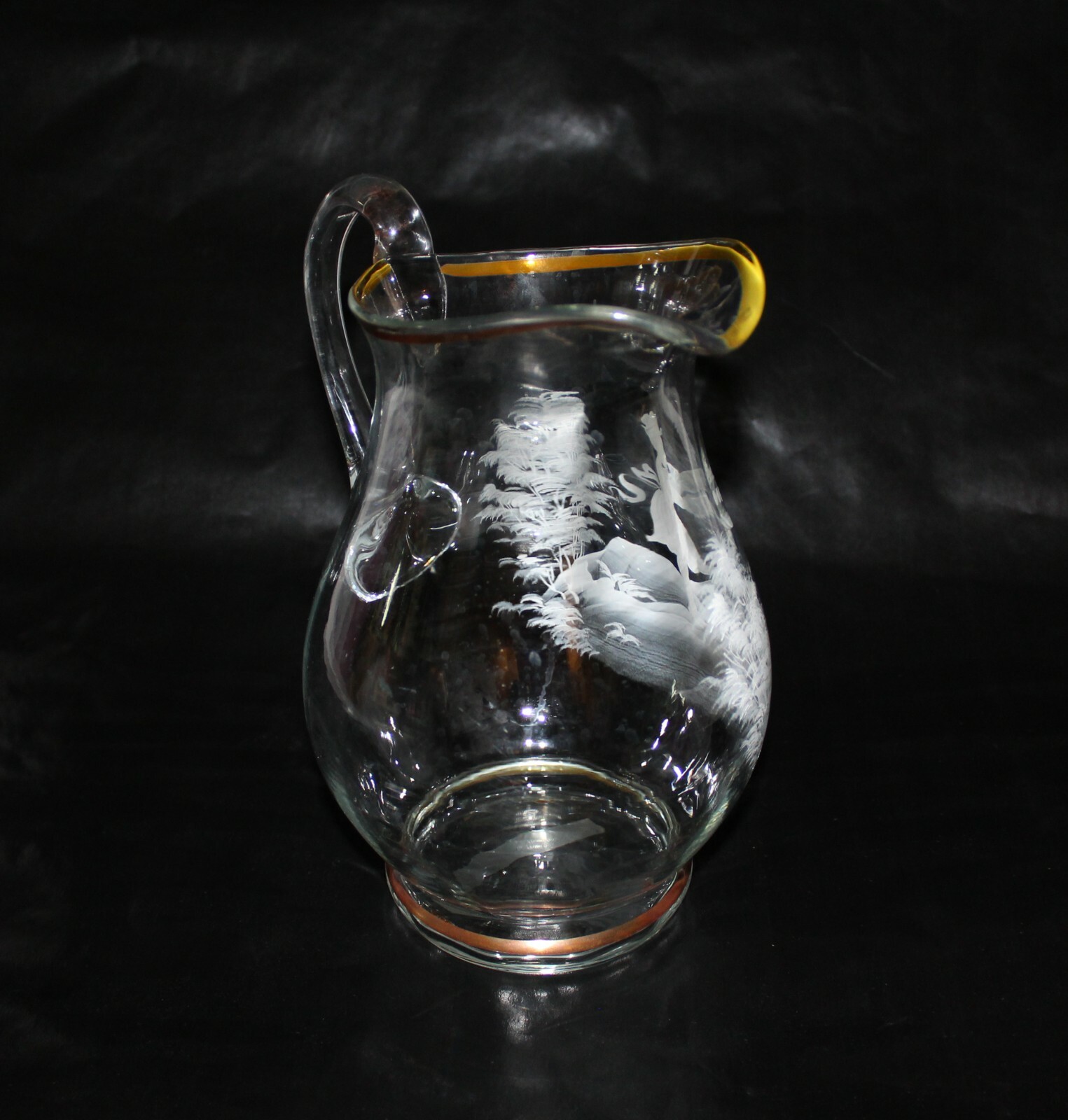 Mary Gregory Clear Glass 9 3/4″ Tall Handled Pitcher Hard to Find Version