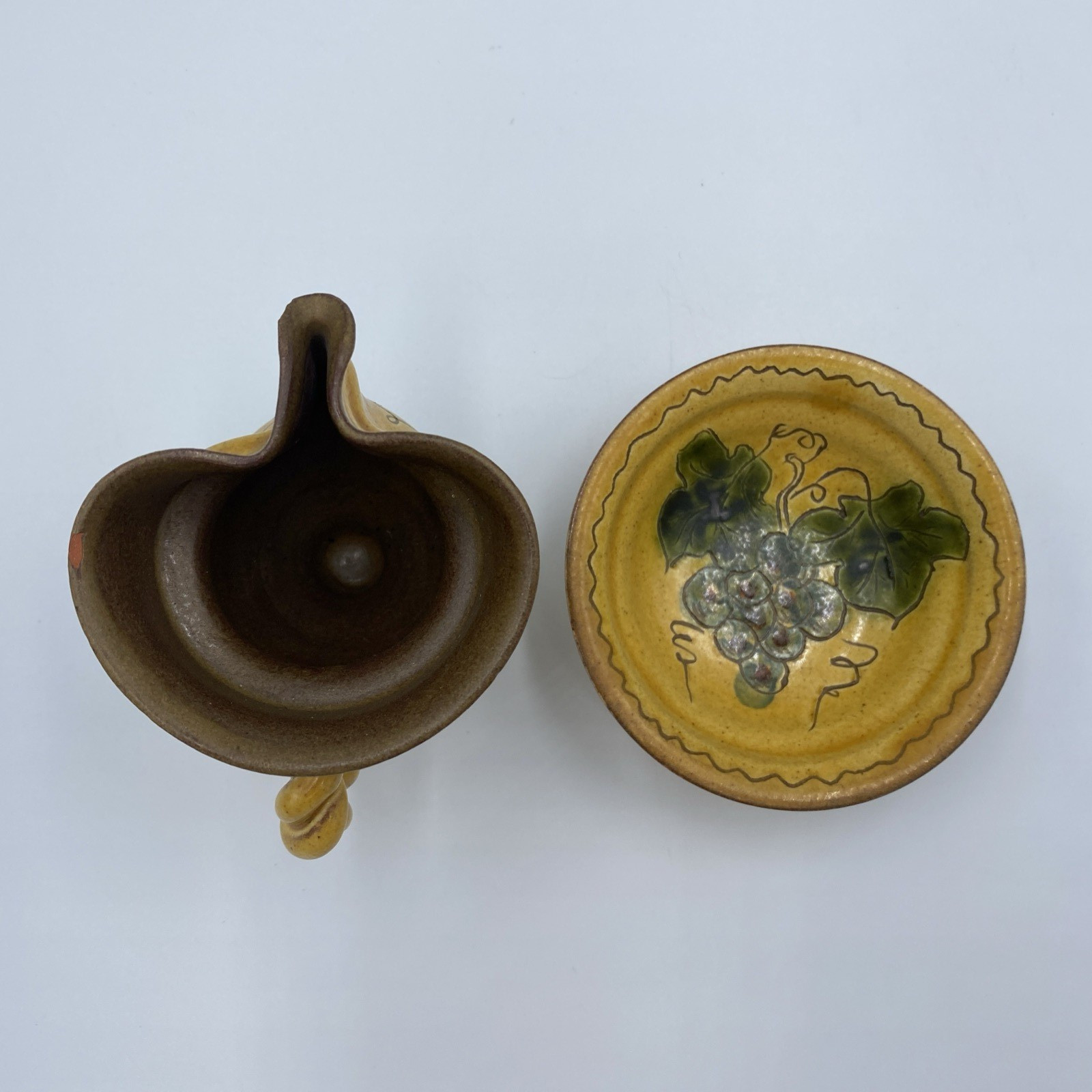 Pottery Creamer/Pitcher & Saucer, Made in SN Liechtenstein, Italian Style, Mini