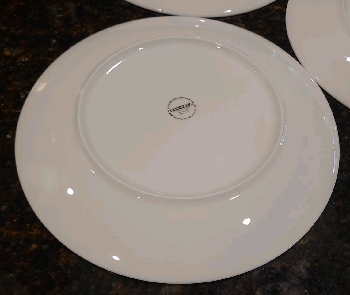 SET OF 5 Godinger Elegant Dining Bone China Round White 9 1/8” Luncheon Plates