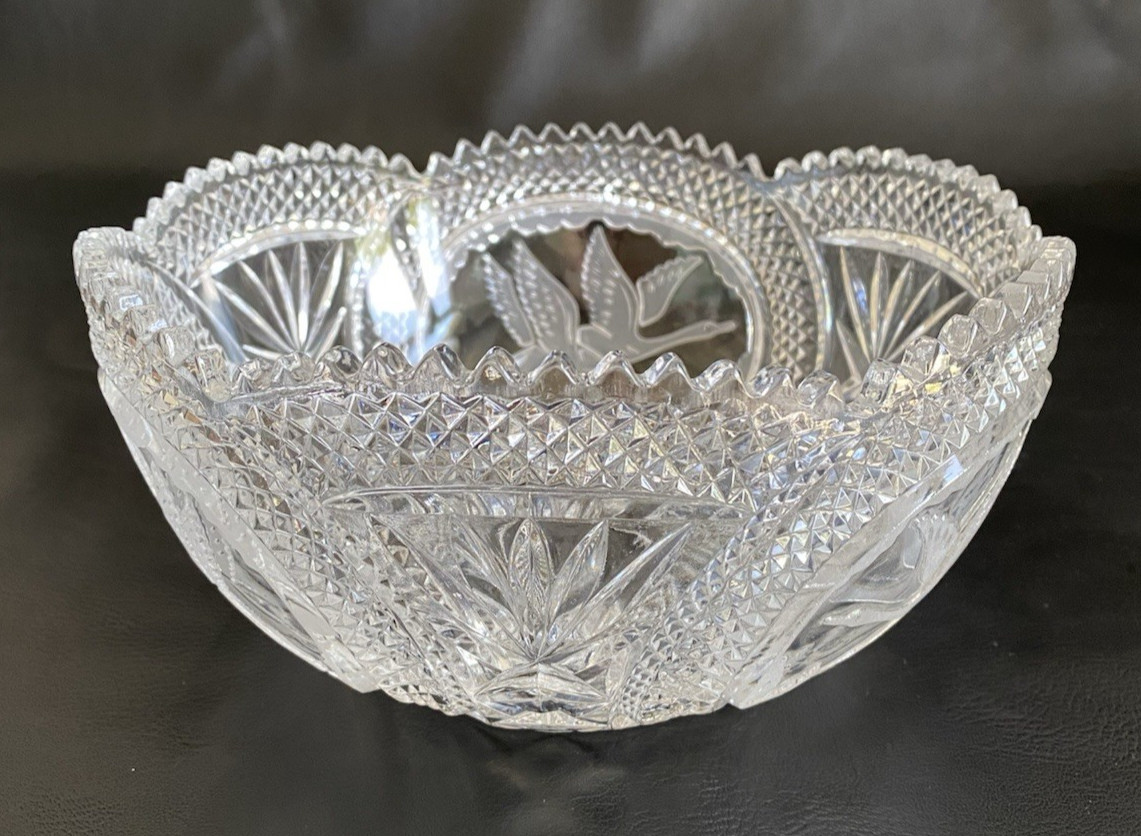 Antique ABP American Brilliant Period Cut Crystal 8.25″ Bowl Saw-Tooth Edge