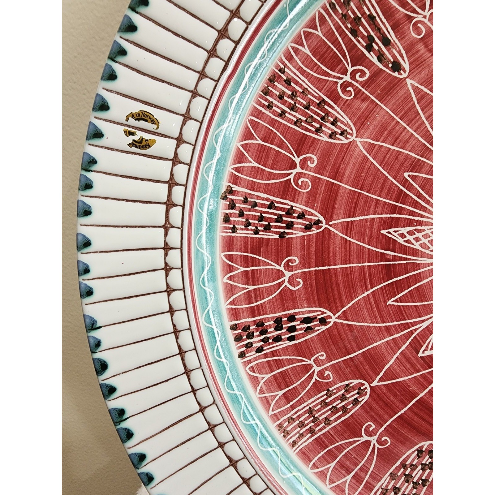 Vintage Signed Norway Hand Painted Elle Keramik Platter MCM Scandinavian Art
