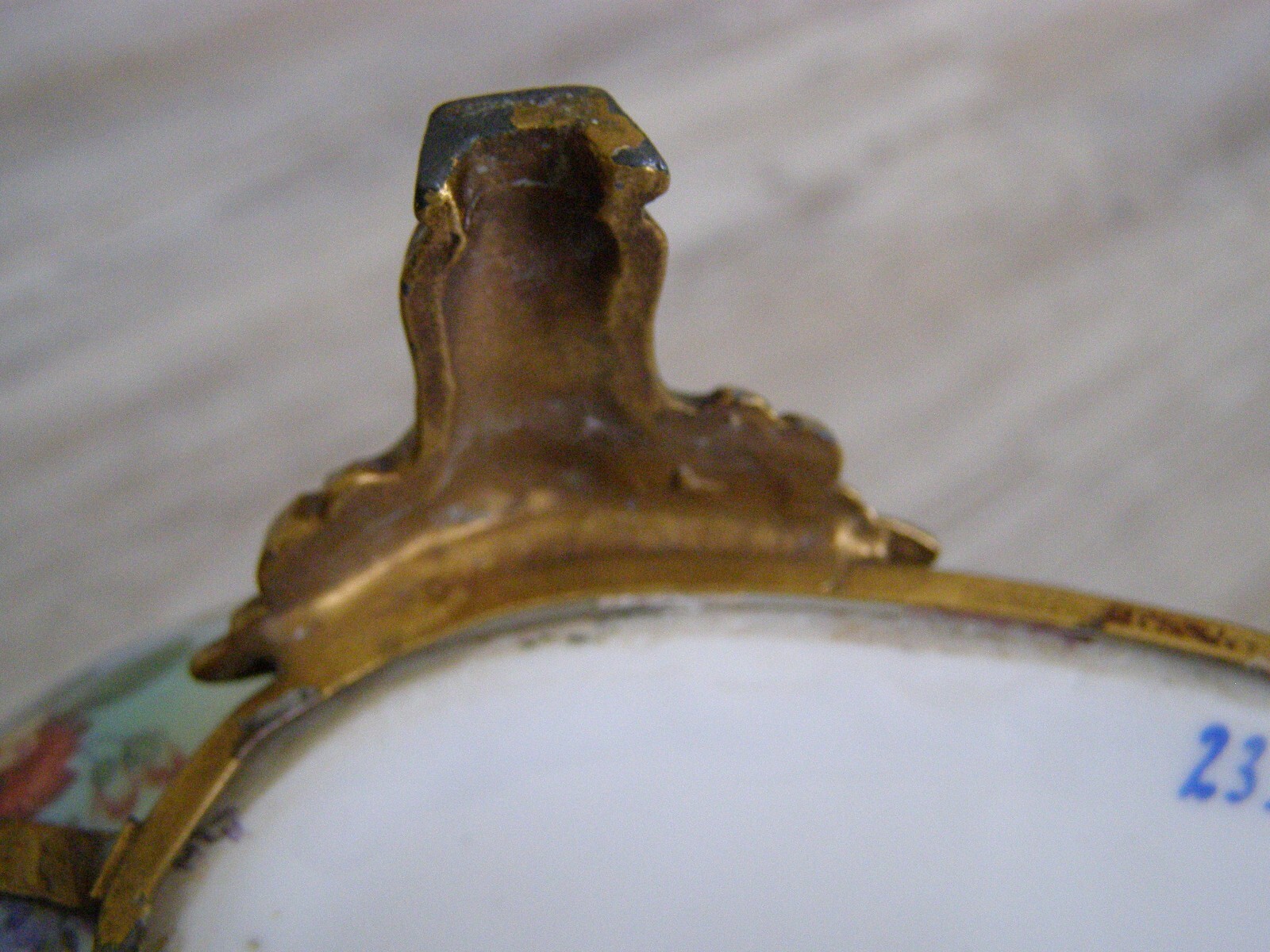 Antique Karlovy Vary Porcelain Serving Dish Gilt metal base bottom stamped #23