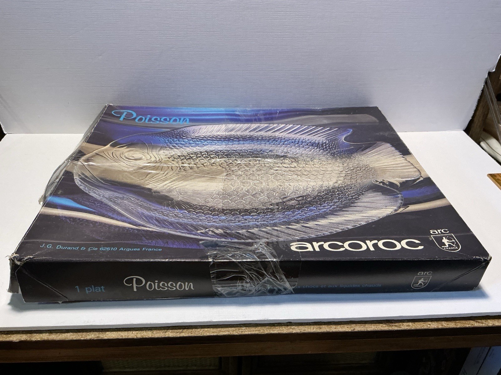 Large Arcoroc Clear Glass Fish Platter Poisson Plate 15.5×12.75 New Open Box