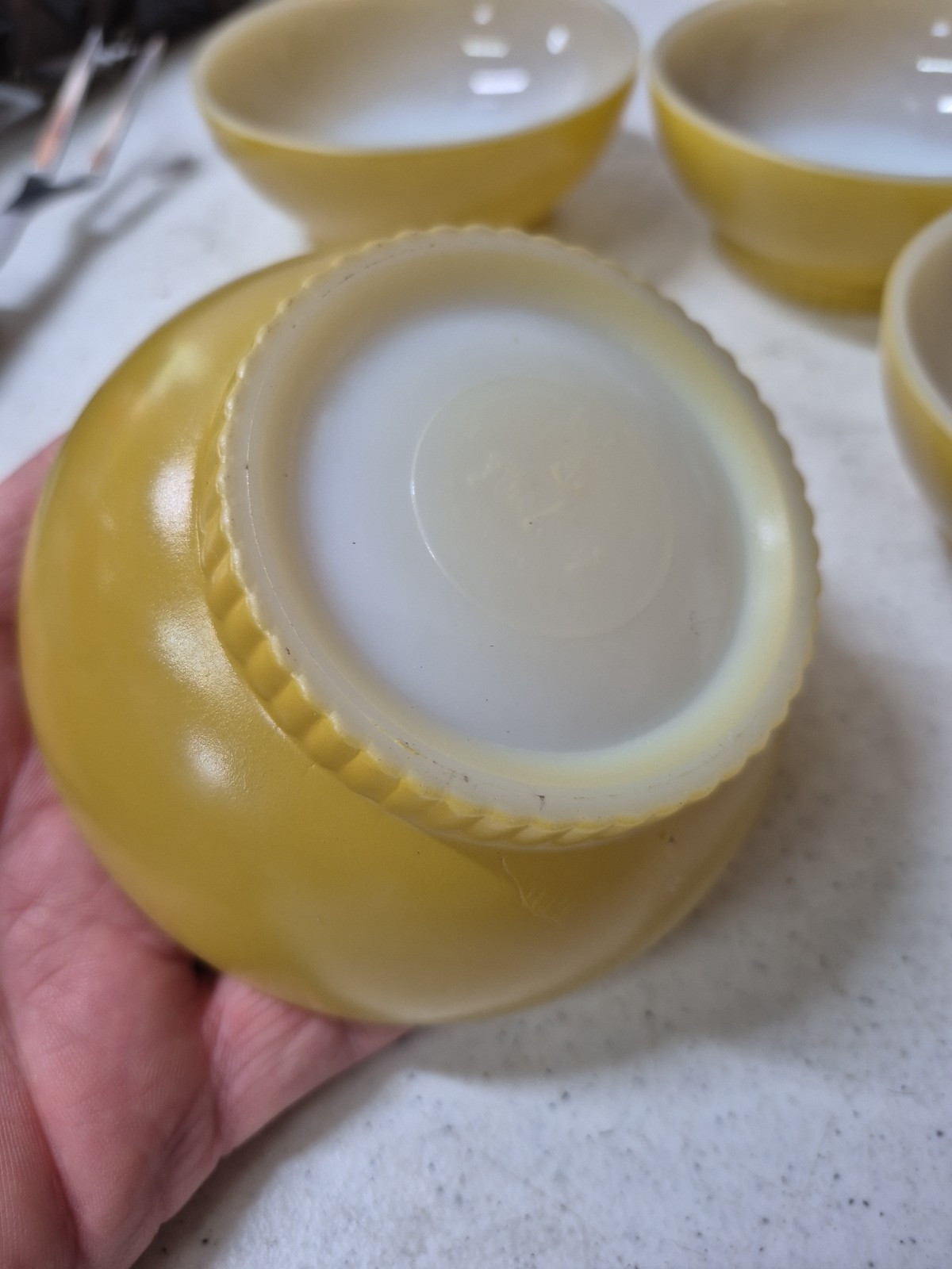 Vintage Set Of 4 Fire King By Anchor Hocking Gold Dessert Bowls 4.75″ FREE SHIPP