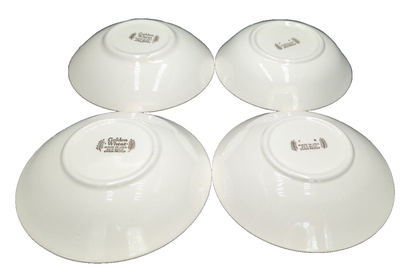 Set of 4 Homer Laughlin Golden Wheat Berry Dessert Bowls 22K Gold Trim USA READ