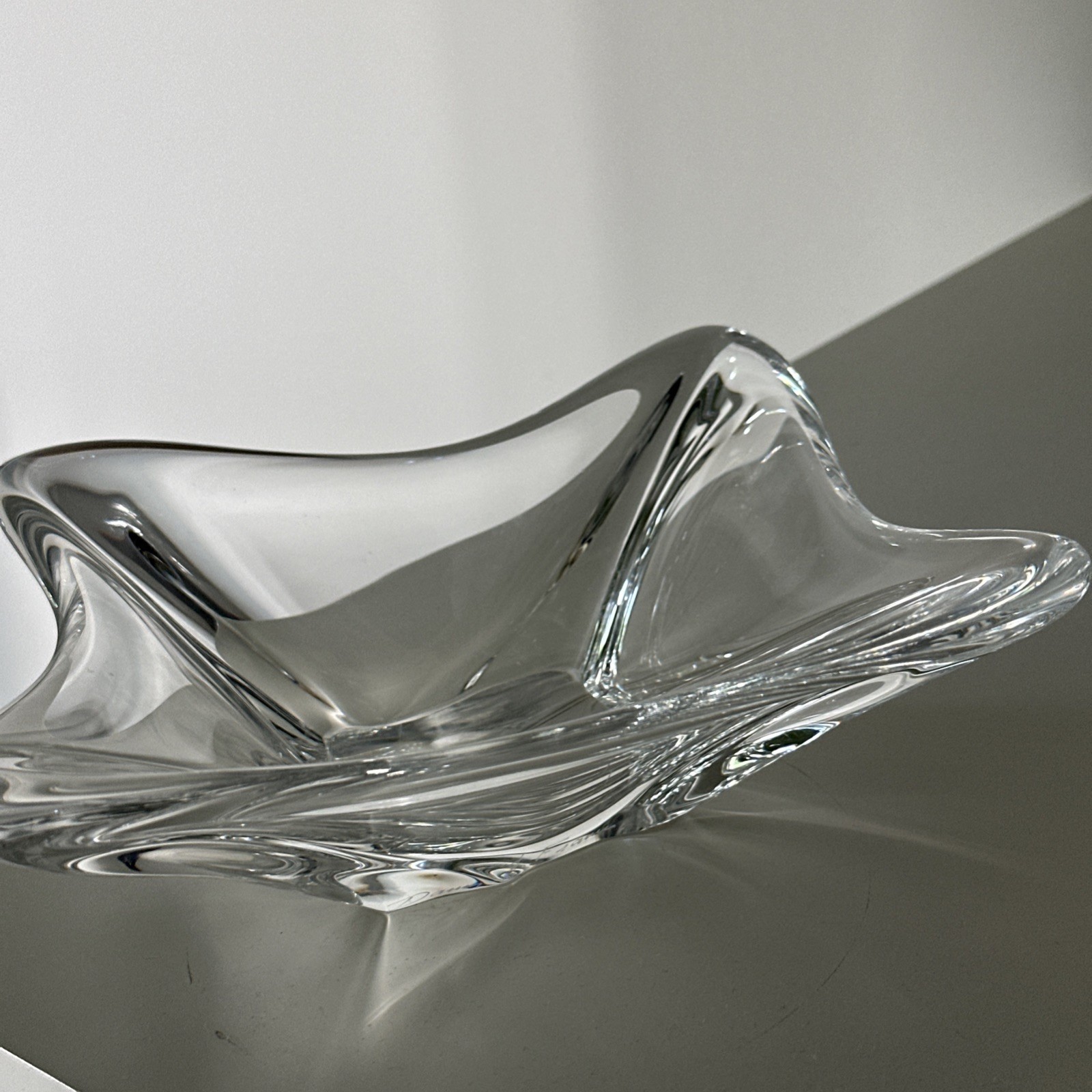 Daum France Signed Crystal Freeform Centerpiece Bowl Heavy Mid Century 9.5″x9.5″