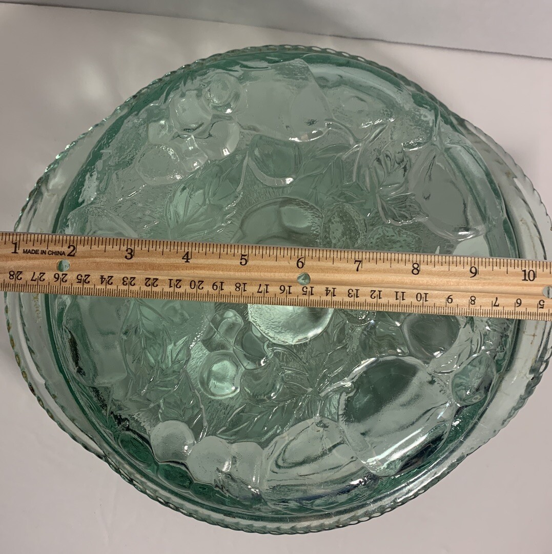 Sale Vintage Libbey Orchard Fruit Green Glass 3 QT Casserole Baking Dish Pie Lid