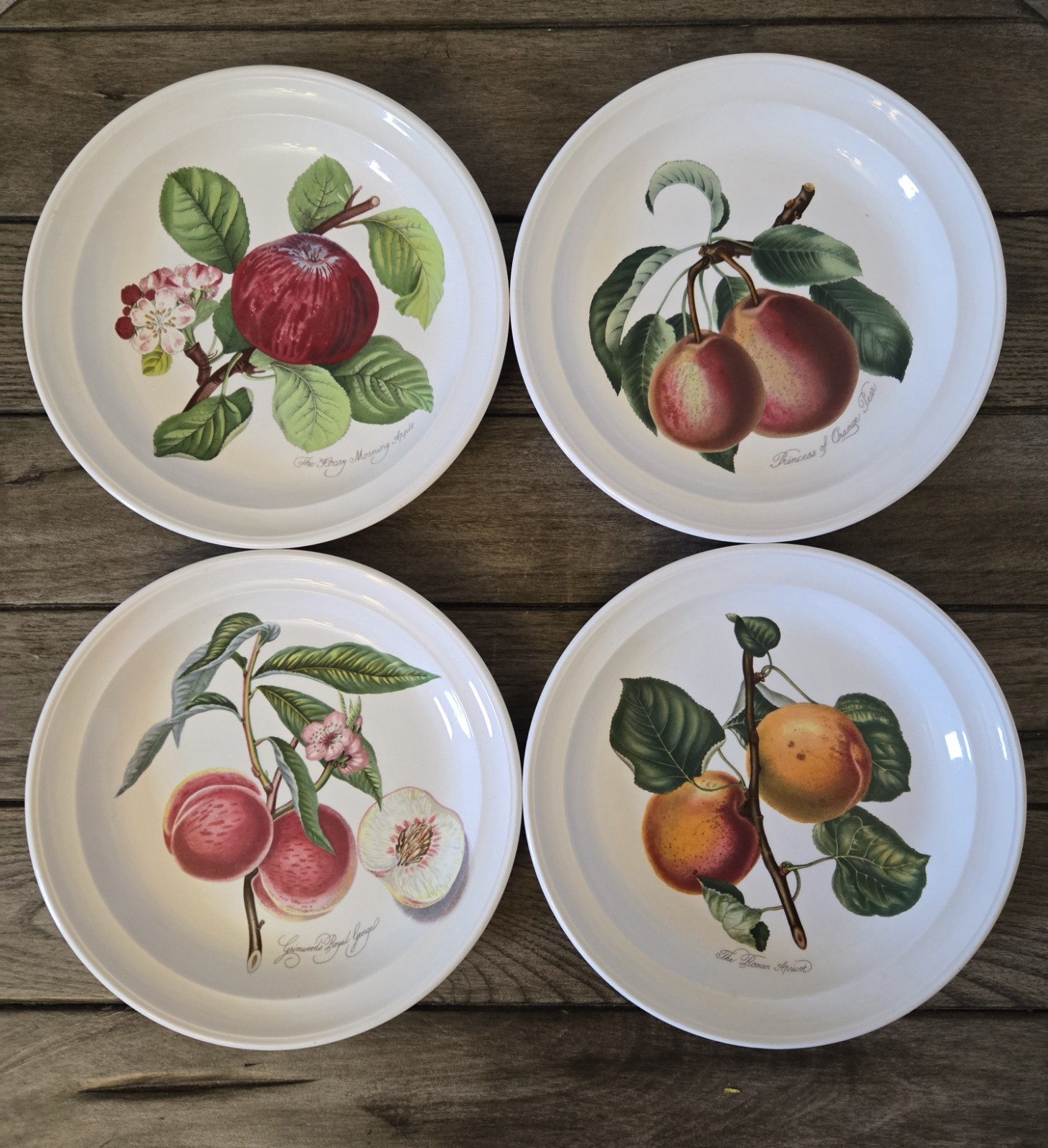 Set of 4 Vintage Portmeirion England Pomona Plates 7.35″ Apricot Apple Pear