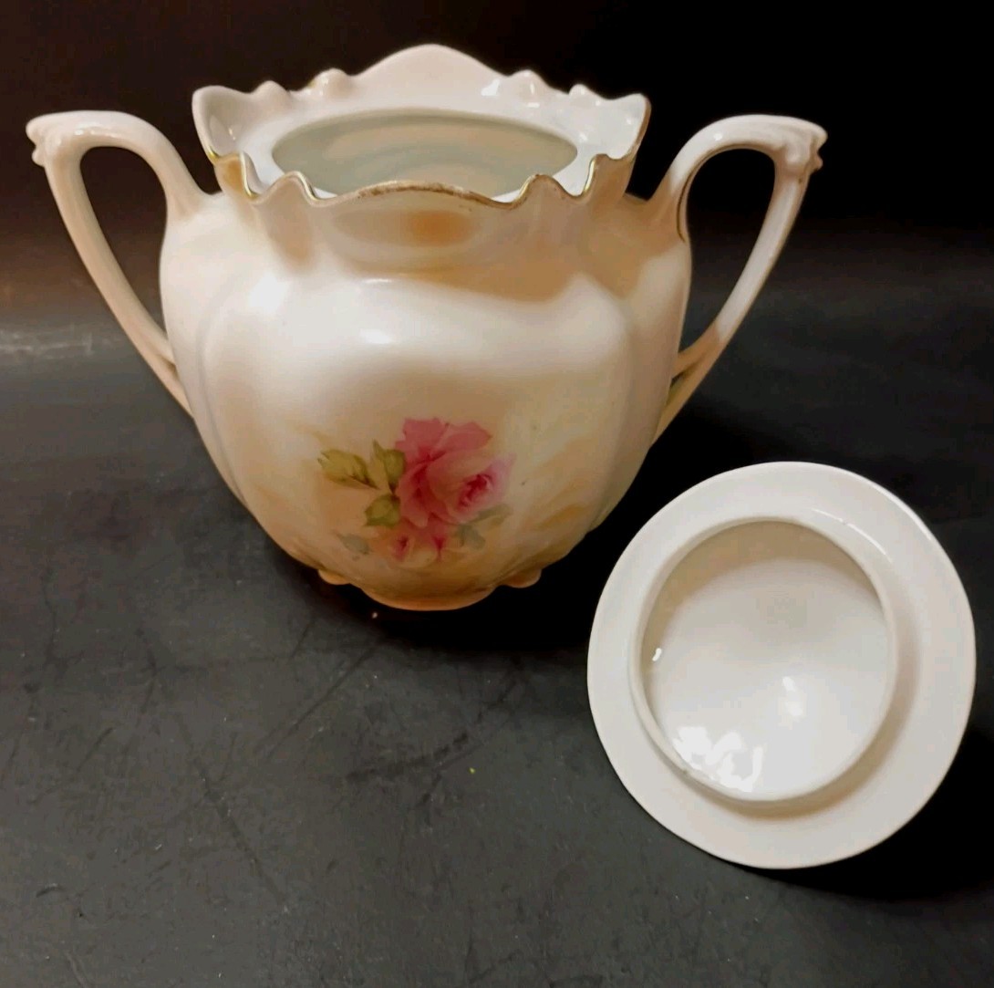 RS Prussia Porcelain Hot Chocolate Pot, Creamer & Sugar Bowl W/lid Roses Fluted