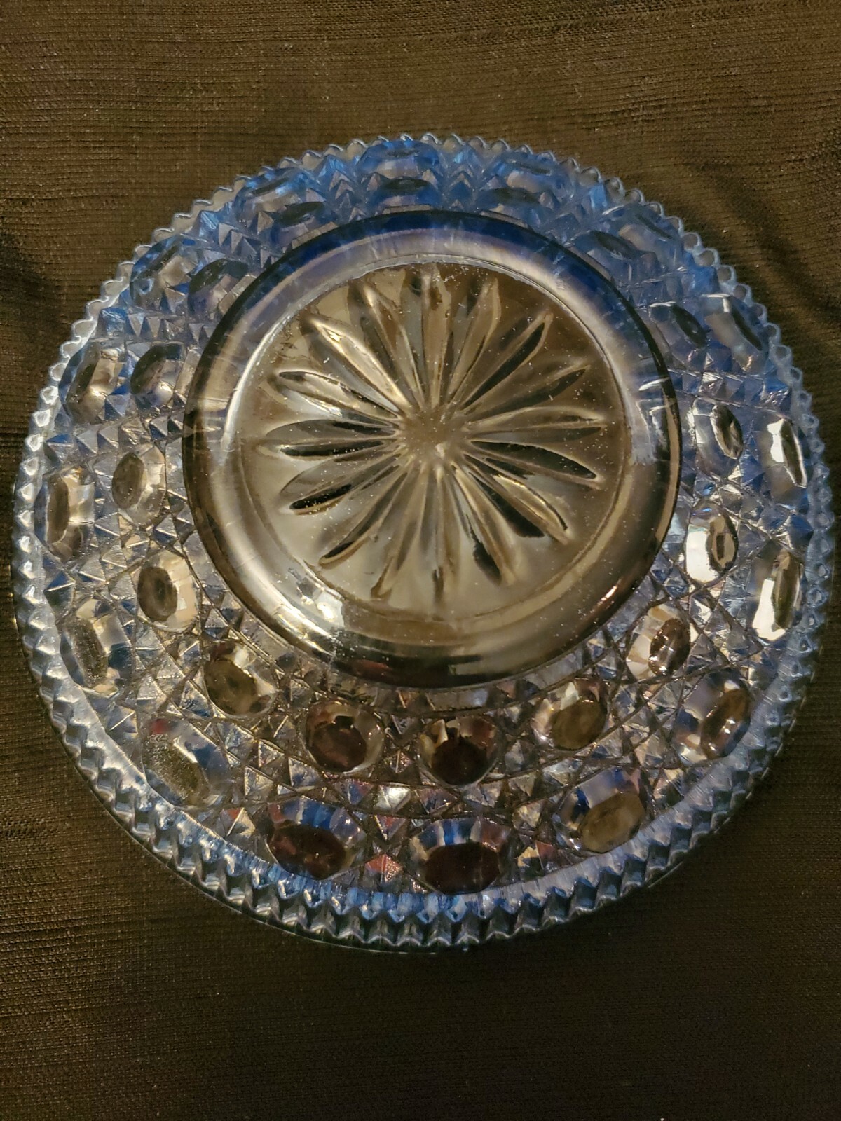 Vintage Blue Indiana Glass Windsor Royal Brighton Pattern Covered Candy Dish