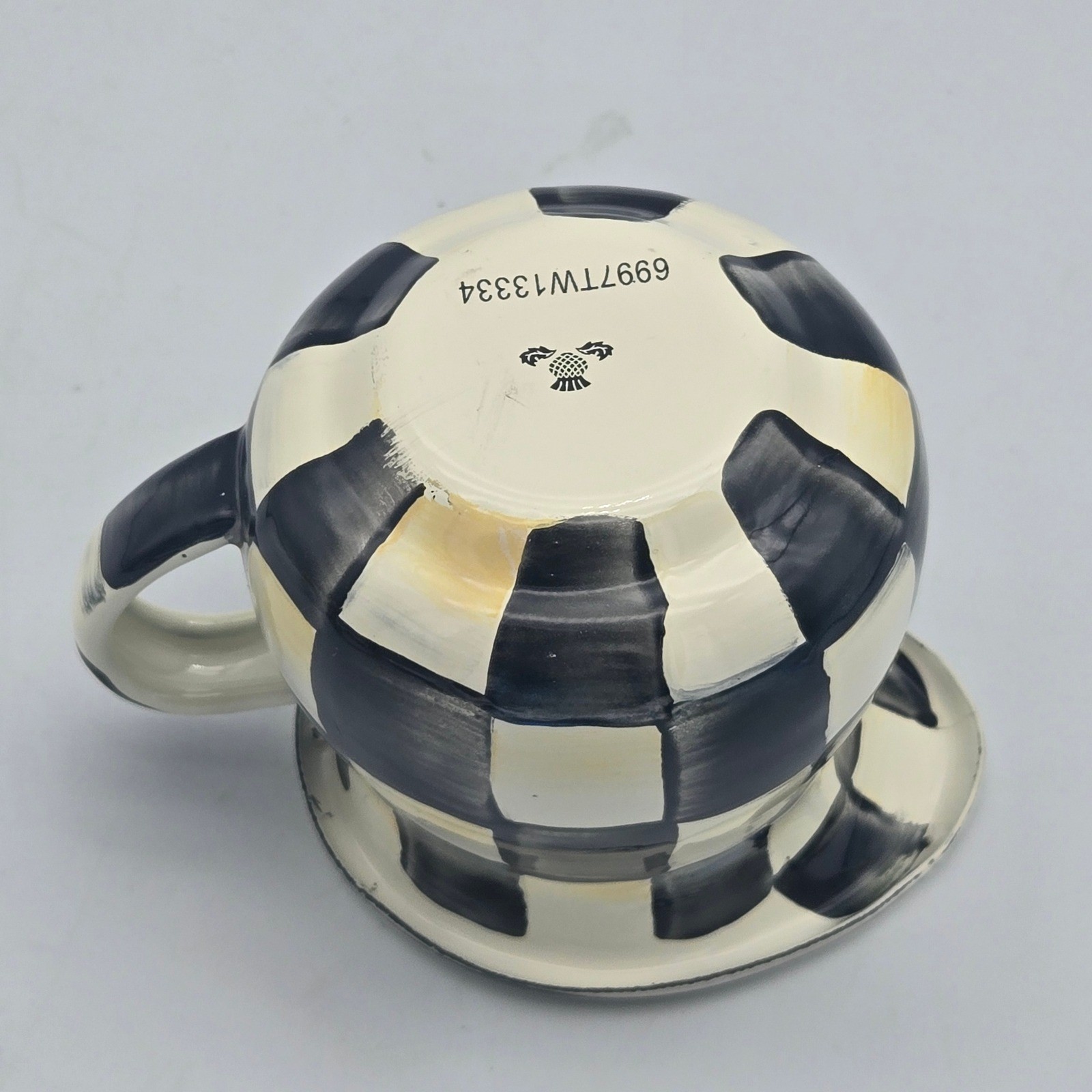 MacKenzie-Childs Courtly Check Enamel Creamer Pitcher Black and White Classic 3″