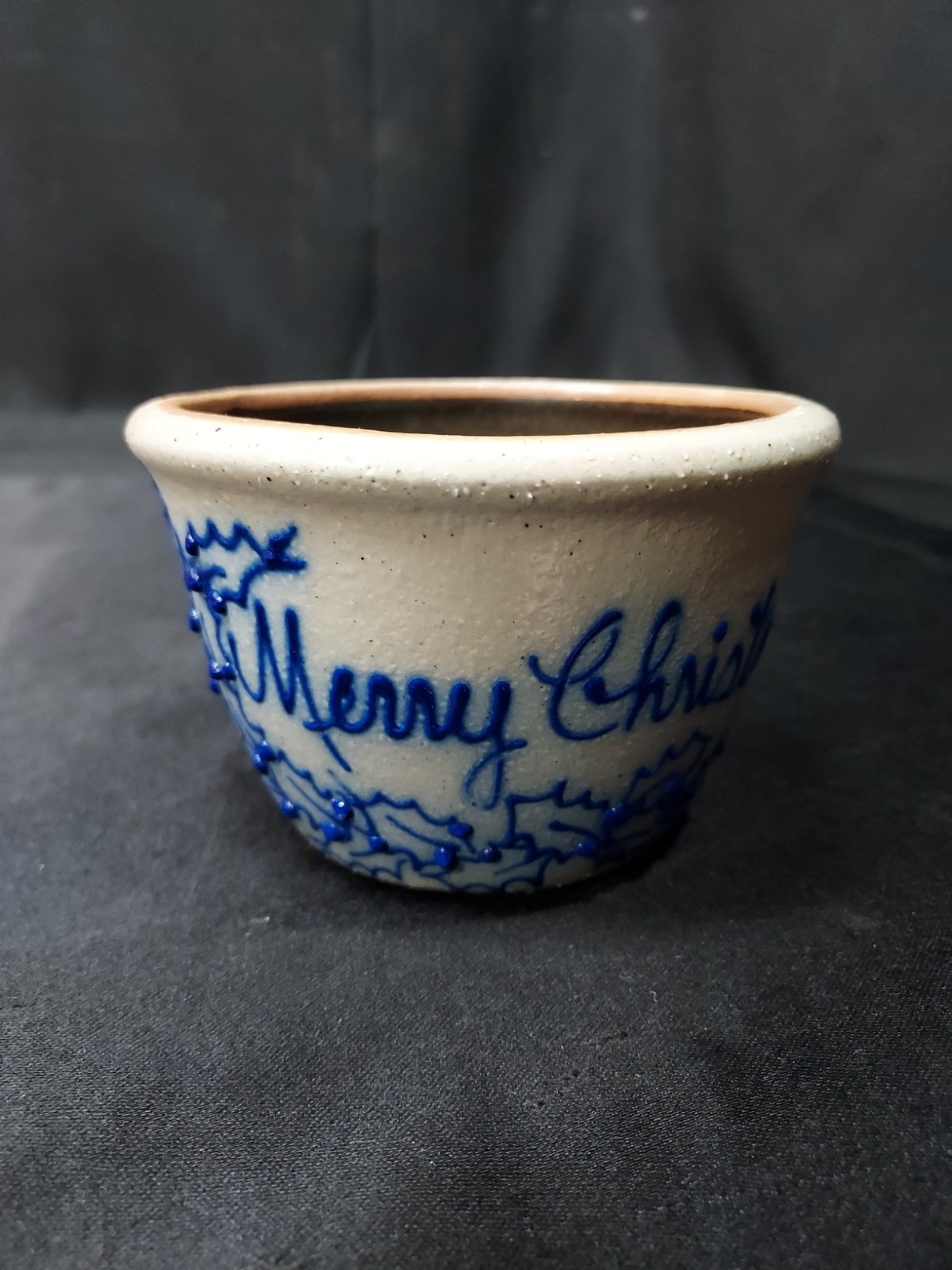 1994 Salmon Falls Stoneware MERRY CHRISTMAS Small Custard Cup Bowl Holly Berry