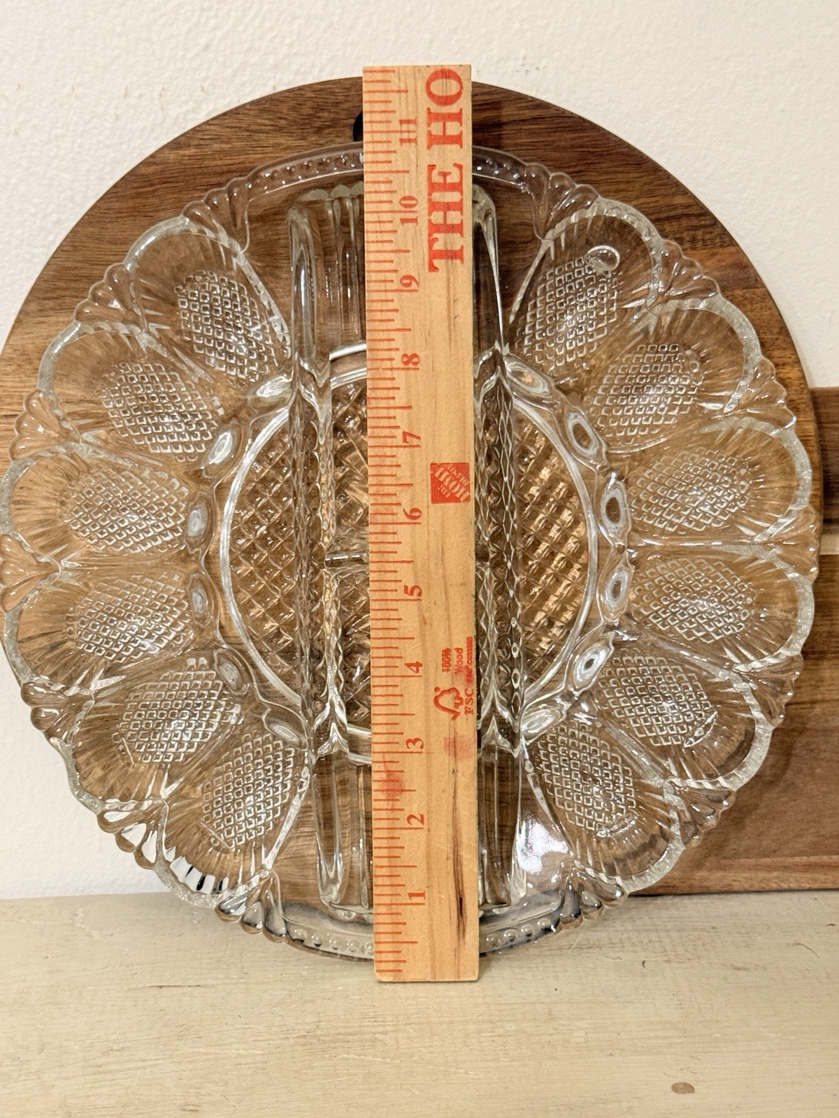 Vintage L.E. Smith Deviled Egg Plate Platter Relish Tray Glass Diamond Design.