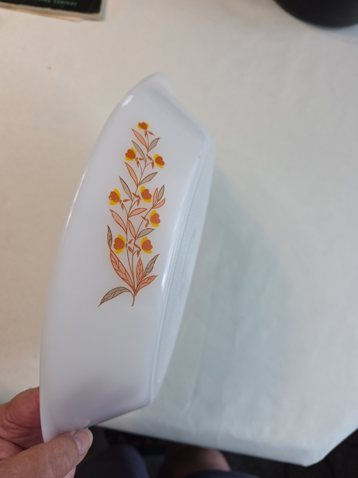 White GLASBAKE Milk Glass Oval Divided Bake Serving Dish J-2352 Measures 8.5×12