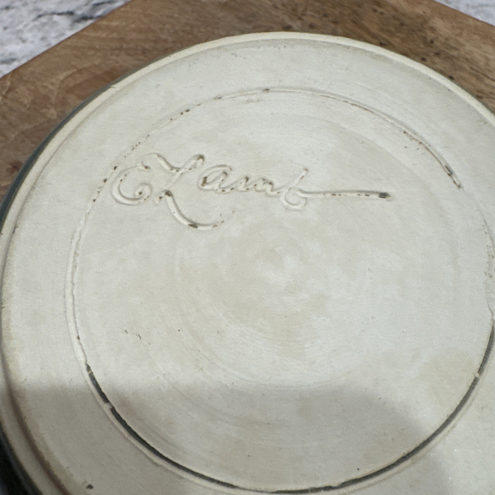 Elaine Lamb Mud Mothers Studio Pottery Bowl Applied Lilies Handle Gray Blue Tan