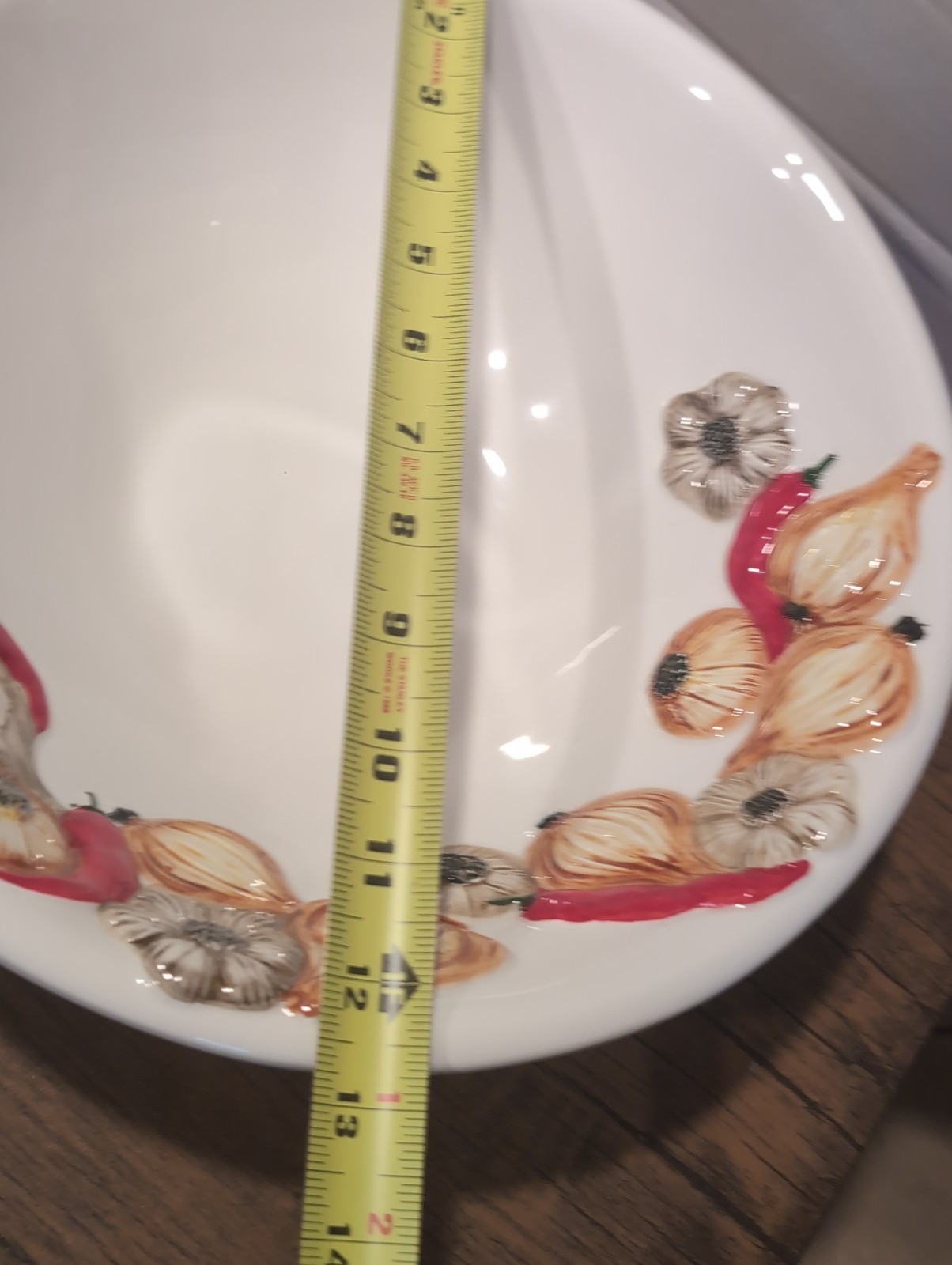 Vintage Italian Made Raised Peppers And Garlic, Onion, Ceramic Bowl 13 Inches