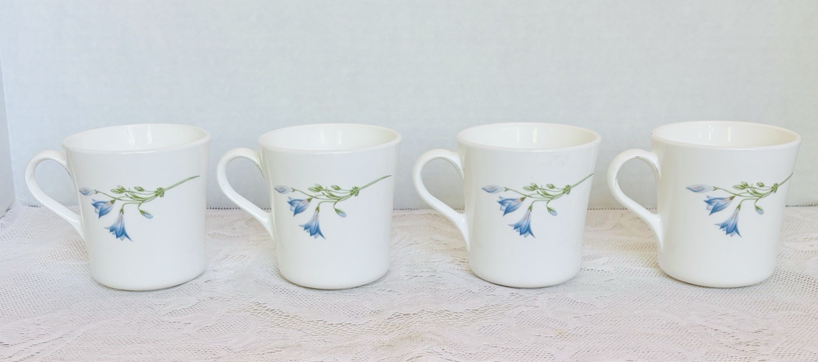 Corelle Blue Dusk Floral 8oz Mugs Vintage Collectible Set of 4 RARE