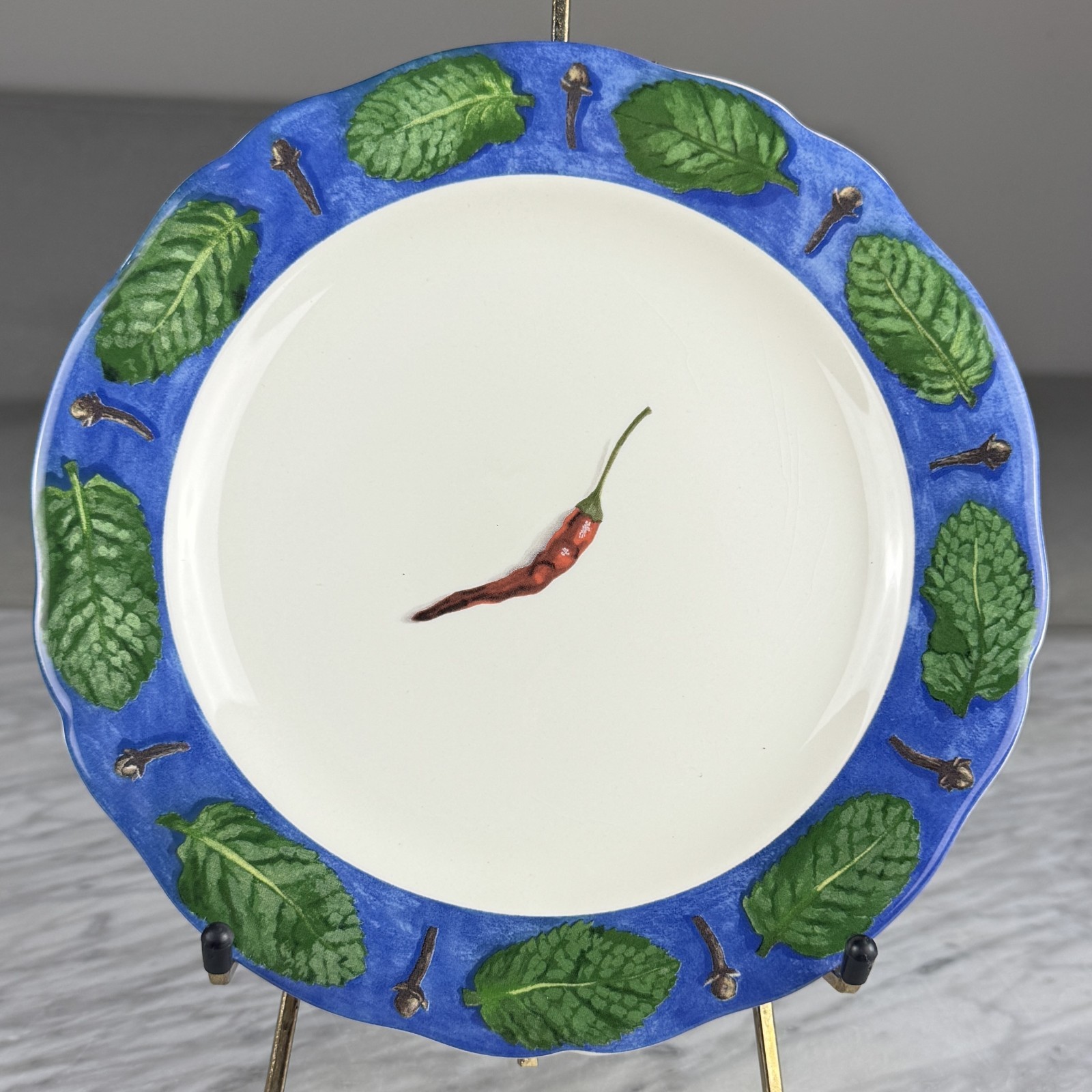 Set Of 6 POIVRE ET SEL BLUE Salad Plates 8.75″ Vintage Faiencerie De Gien France