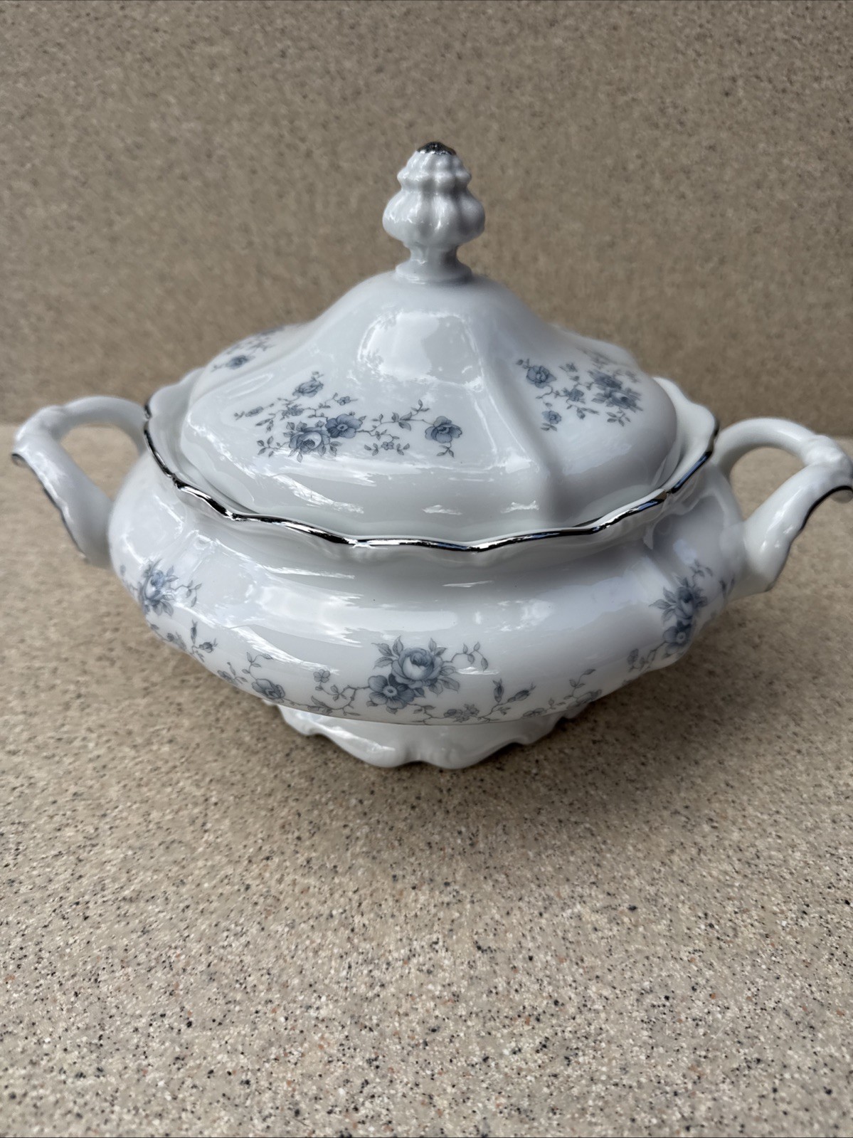 Vintage Johann Haviland Blue Garland Round Covered Vegetable Bowl Tureen Bavaria