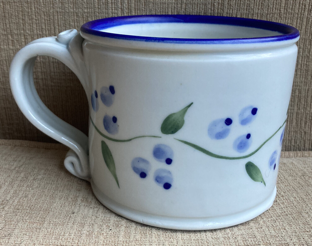 Vintage 1990 Sturgeon River Pottery SRP Signed Mug Coffee Cup Plant Blue Berries