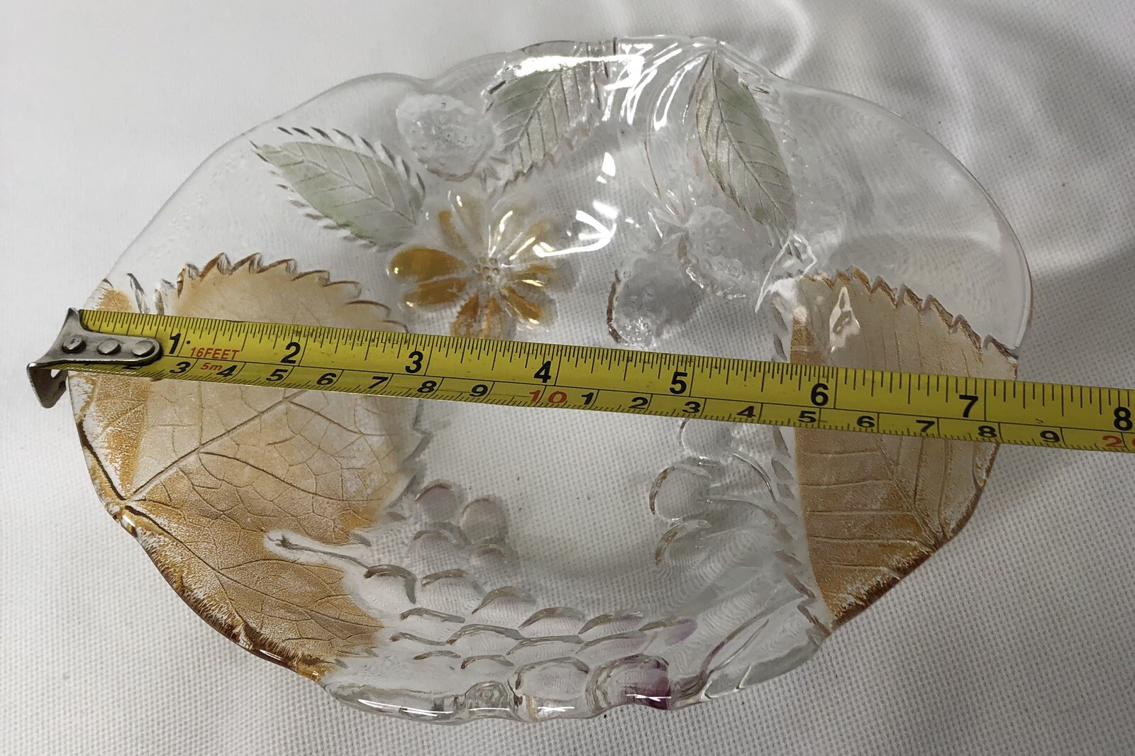 Beautiful Small Glass Candy Trinket Dish with Fruit and Leaves