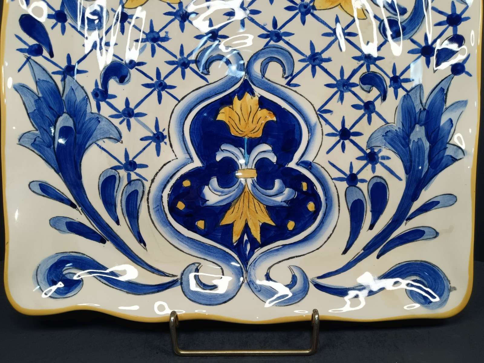 Maxcera TERRA NOVA Hand Painted Cobalt Blue Yellow Square Dinner Plate 11.50″W