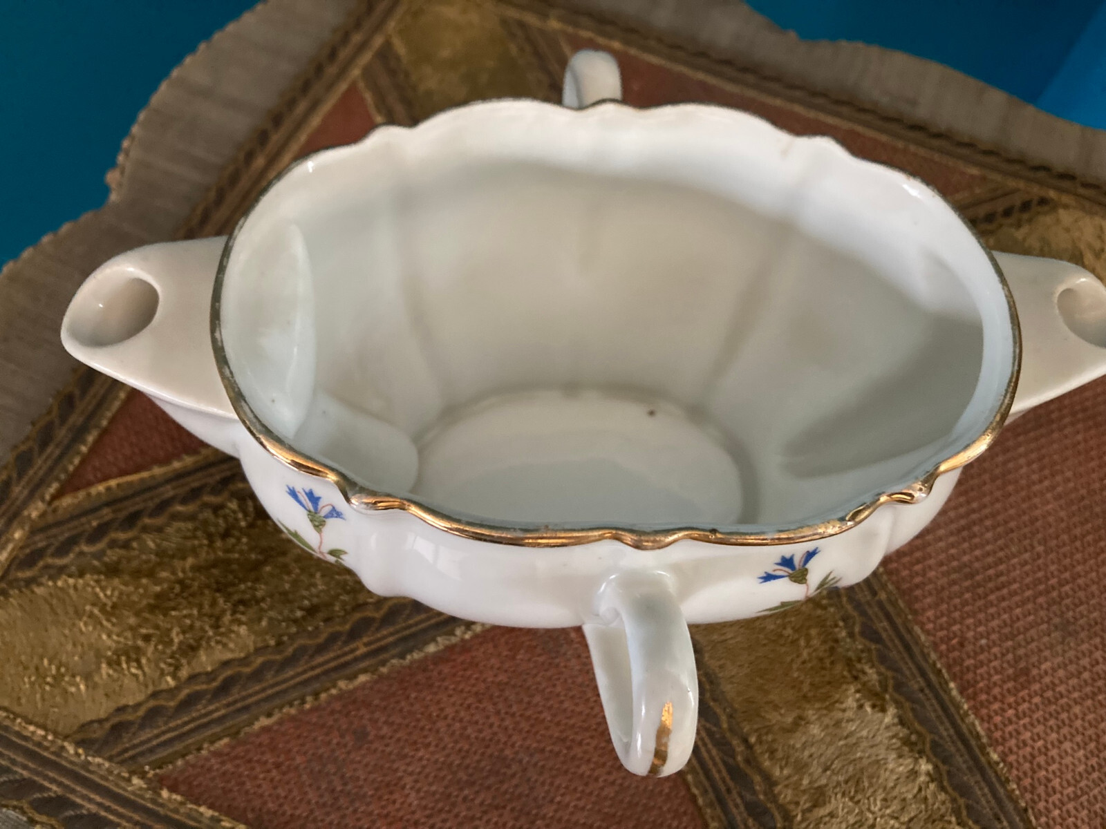Vintage White Floral Porcelain Double Spout Gravy Boat